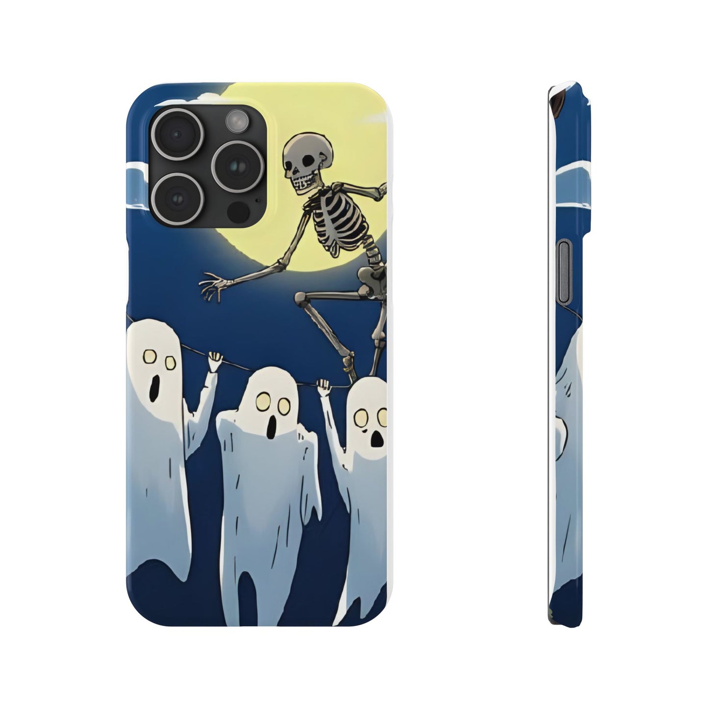 Jumping Skeleton Slim Phone Case - Halloween Aesthetic, Creepy Cute Ghost Cartoon Style, Compatible with iPhone, Galaxy, and Google Phones