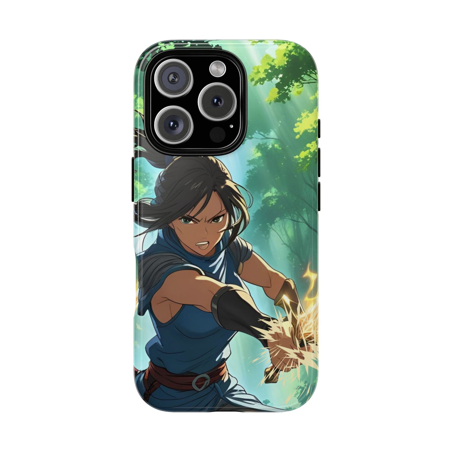 Anime Warrior Girl Tough Phone Case - Japanese Action Aesthetic, Fierce Heroine Design, Compatible with iPhone, Galaxy, and Google Phones
