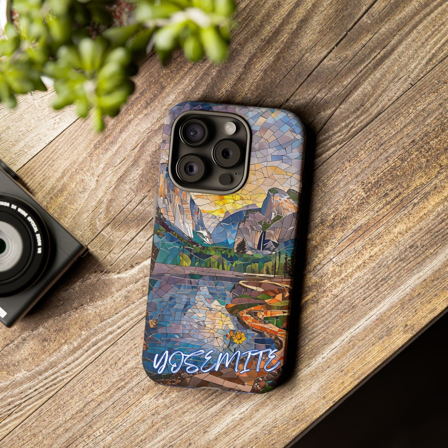 Yosemite Mosaic Tough Phone Case - Mountain Nature Art, Scenic Forest Aesthetic, Compatible with iPhone, Galaxy, and Google Phones