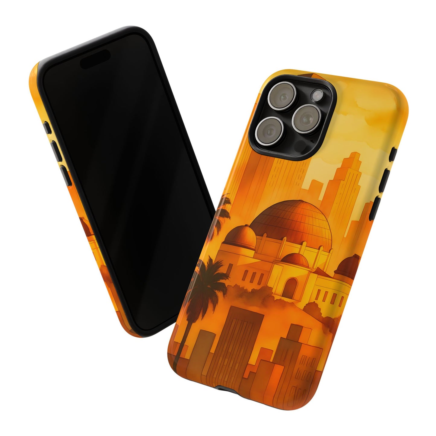 Cityscape Tough Phone Case, Los Angeles Skyline Phone Cover, Watercolor Design Compatible with iPhone, Galaxy & Google