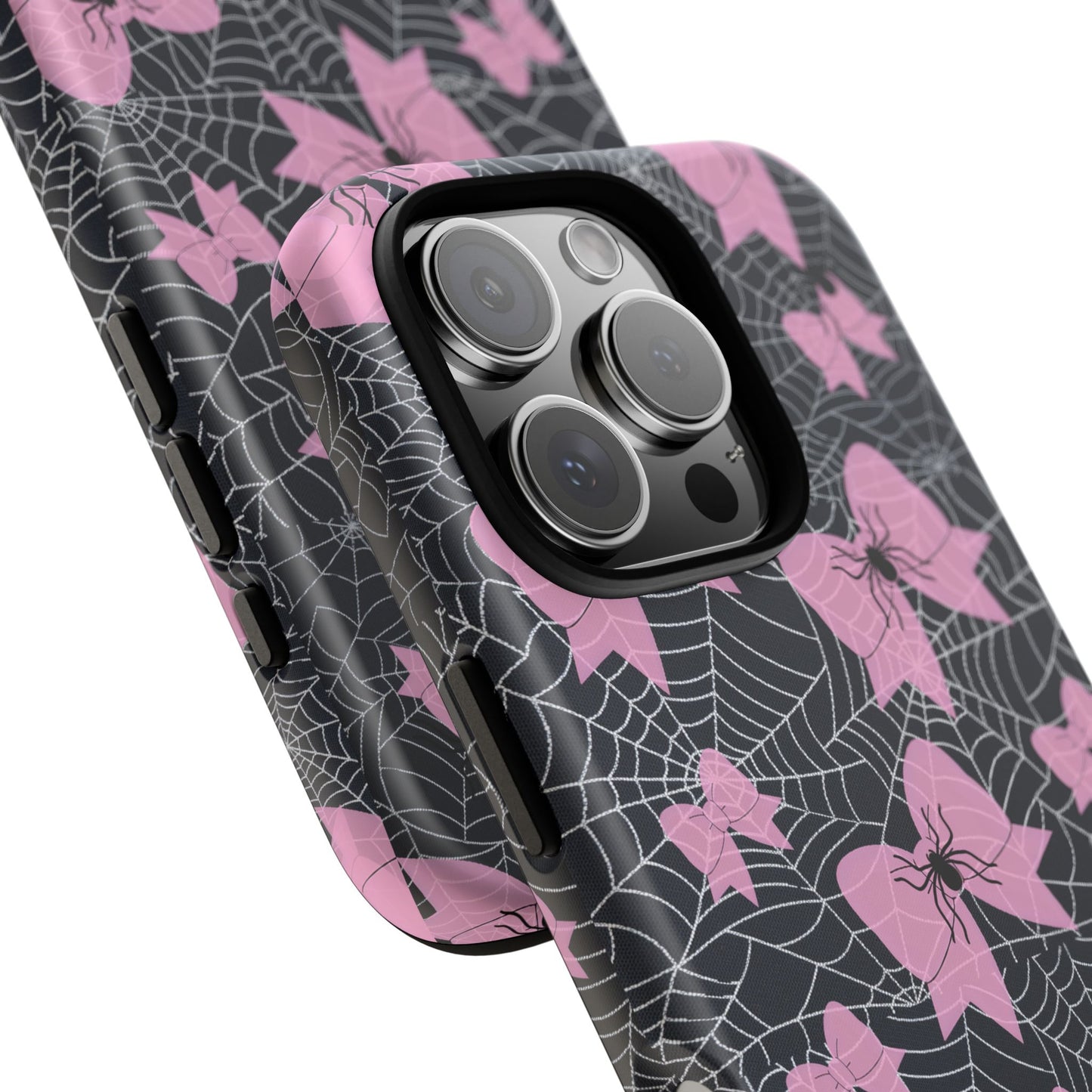 Pink Spider Bow Phone Case, Goth Coquette Spiderweb Phone Cover Creepy Cute Halloween Aesthetic Case Spooky Glam Girl Accessory for Alt Fans