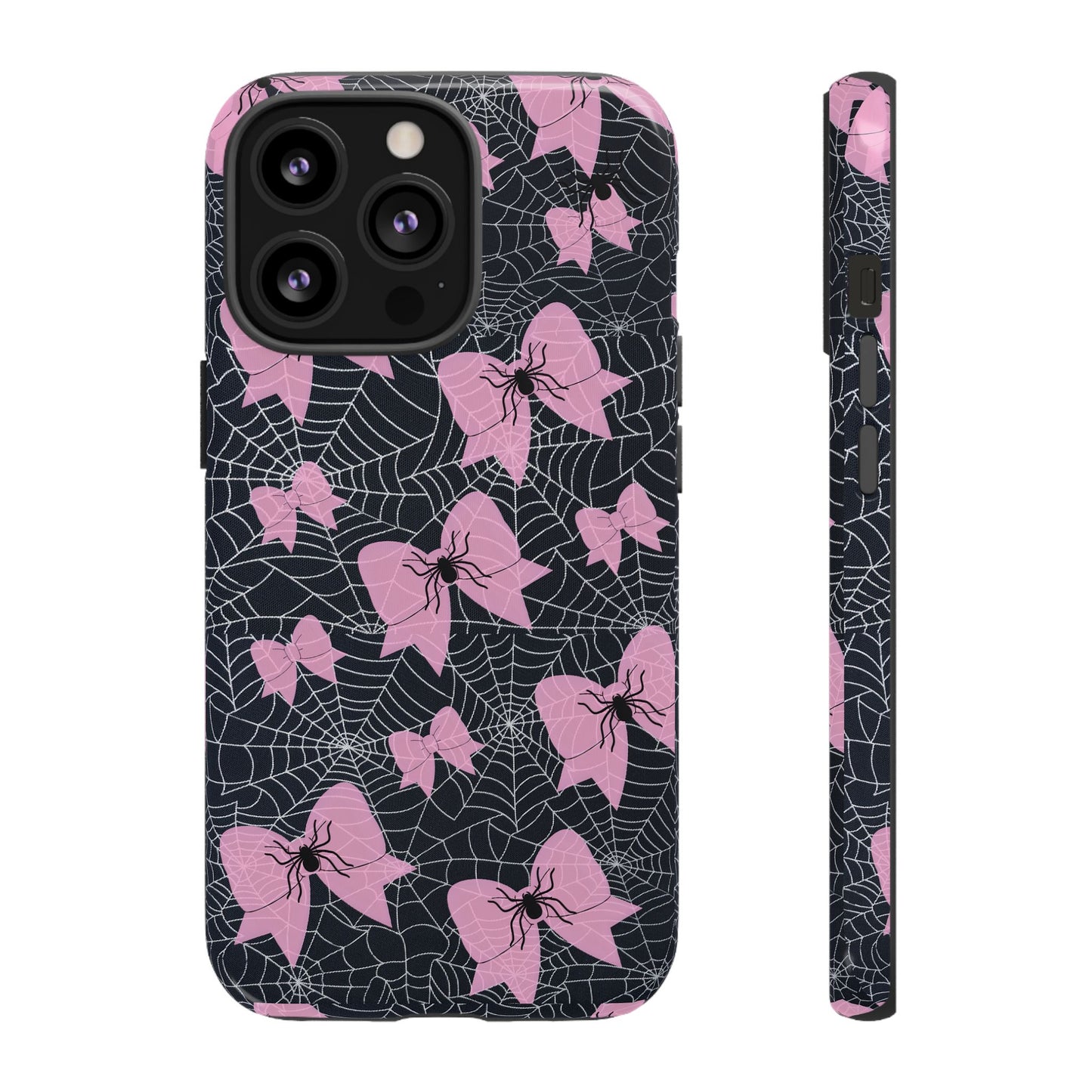 Pink Spider Bow Phone Case, Goth Coquette Spiderweb Phone Cover Creepy Cute Halloween Aesthetic Case Spooky Glam Girl Accessory for Alt Fans