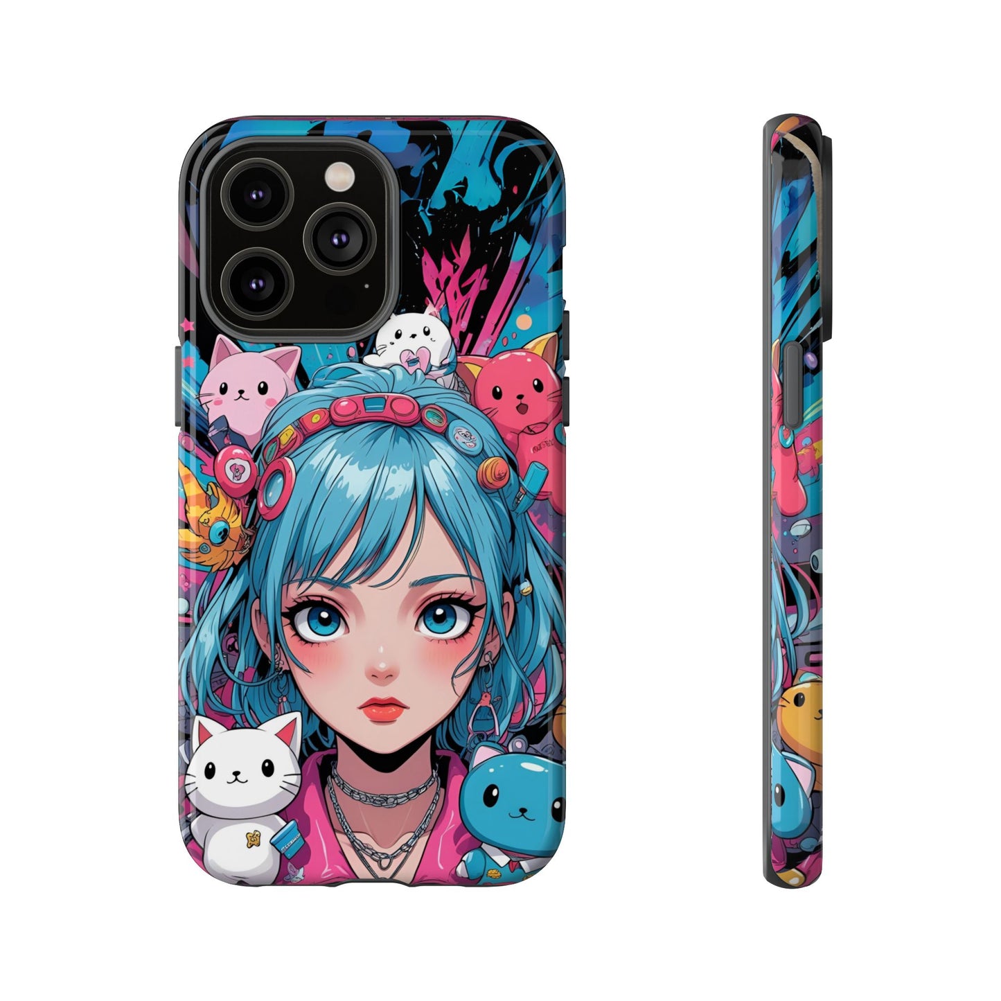 Y2K Anime Girl Tough Phone Case - Cute Maximalist Aesthetic, Kawaii Vaporwave Style, Compatible with iPhone, Galaxy, and Google Phones