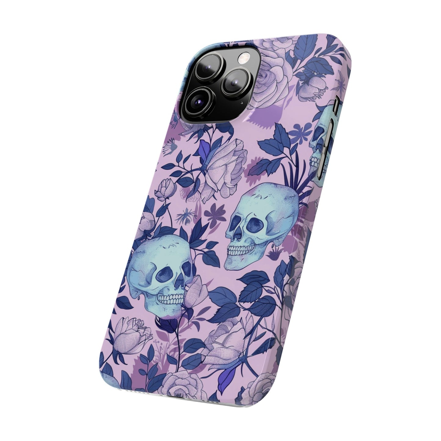 Floral Skull Slim Phone Case - Aesthetic, Trendy, Gift for Goth Lovers, Unique Phone Accessories, Floral Print, Halloween Decor