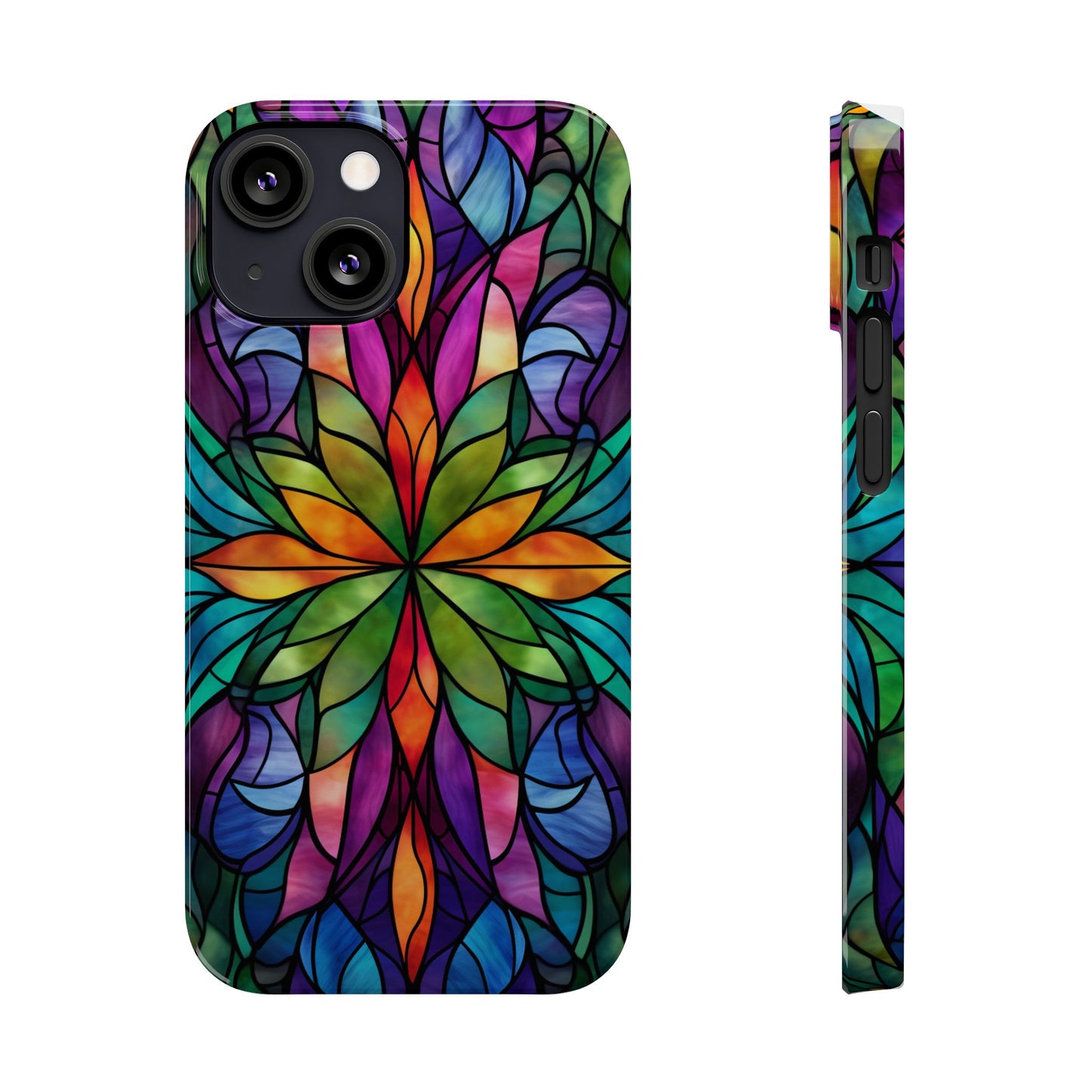 Vibrant Floral Slim Phone Cases, Colorful Cell Phone Cover, Stained Glass Design, Unique Gift for Her, Artistic Accessories, Phone Case