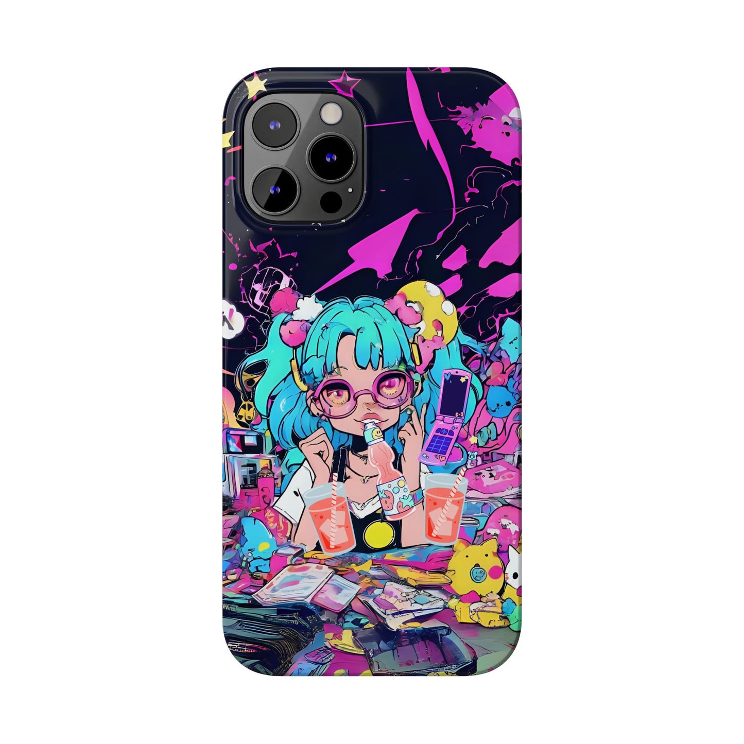 2K Anime Girl Slim Phone Case - Kawaii Vaporwave Style, Cute Maximalist Aesthetic, Cute Phone Covers, Unique Gifts for Teens