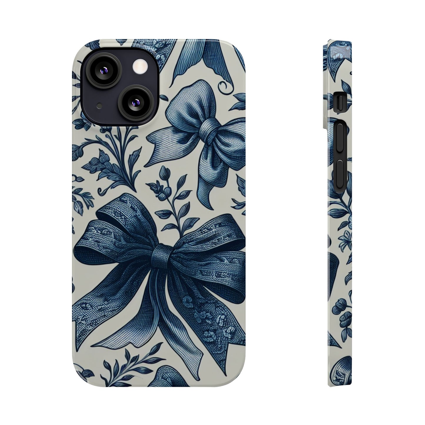 Elegant Floral Bow Slim Phone Case, Blue Flower Phone Cover, Gift for Her, Stylish Tech Accessory, Wedding Gift, Floral Design