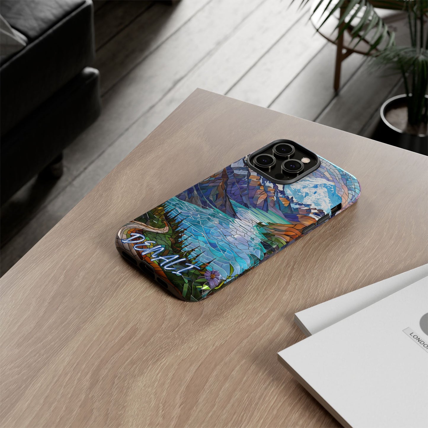 Denali National Park Alaska Phone Case, Mosaic Phone Case, Mountain Nature Art, National Park Gift,Stained Glass Scenic Forest Phone Cover,