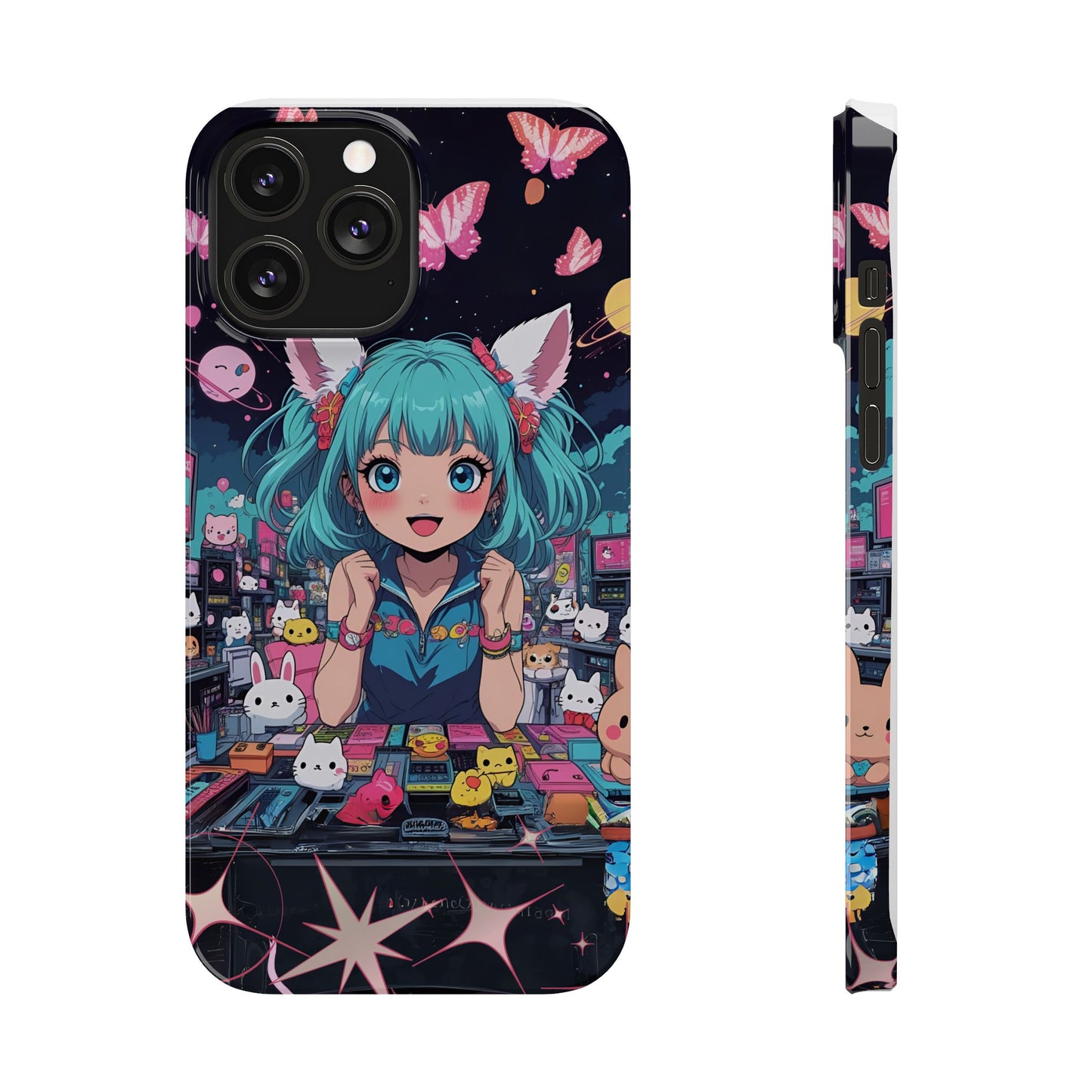 Y2K Anime Girl Slim Phone Case, Kawaii Vaporwave Style, Cute Maximalist Aesthetic, Anime Design, Slim Protection, Aesthetic Accessory