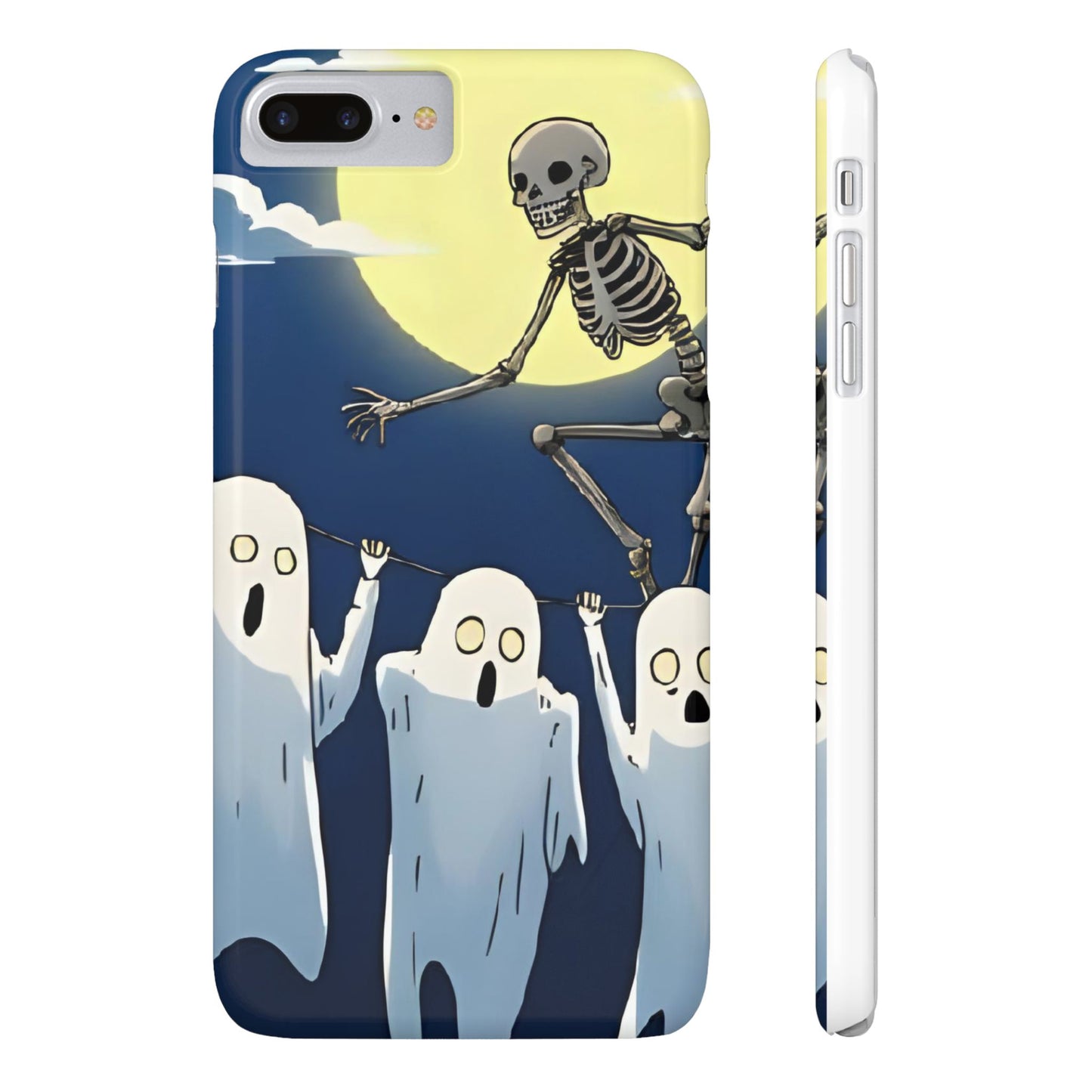 Jumping Skeleton Slim Phone Case - Halloween Aesthetic, Creepy Cute Ghost Cartoon Style, Compatible with iPhone, Galaxy, and Google Phones