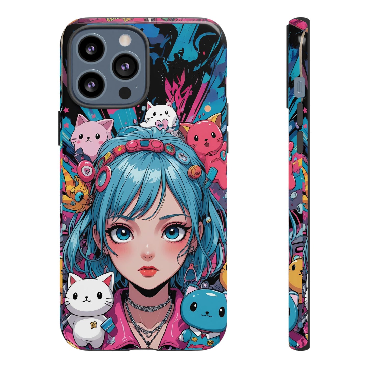 Y2K Anime Girl Tough Phone Case - Cute Maximalist Aesthetic, Kawaii Vaporwave Style, Compatible with iPhone, Galaxy, and Google Phones