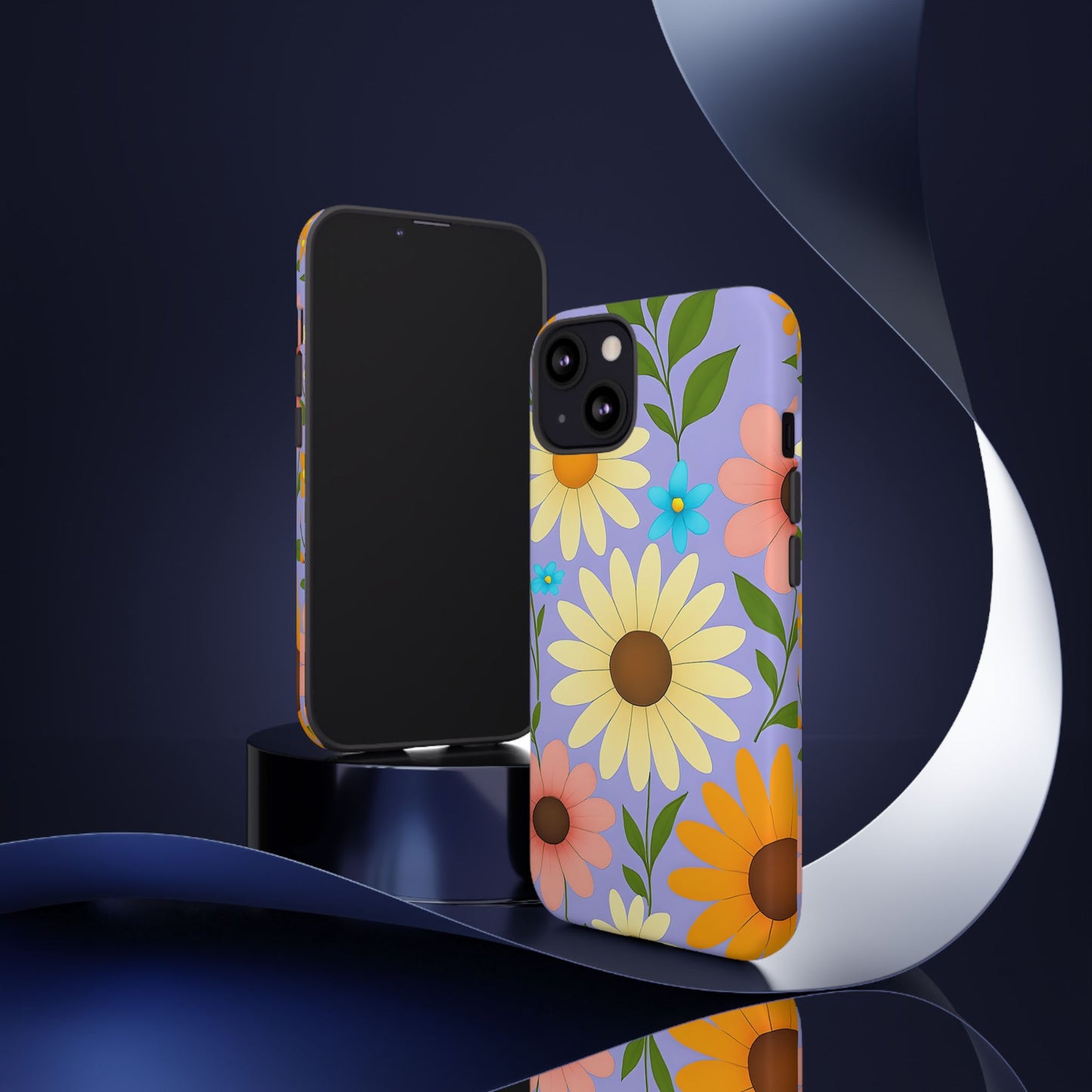Minimal Daisy Flower Tough Phone Case - Retro Coquette Floral Print, Cute Soft Aesthetic, Compatible with iPhone, Galaxy, and Google Phones