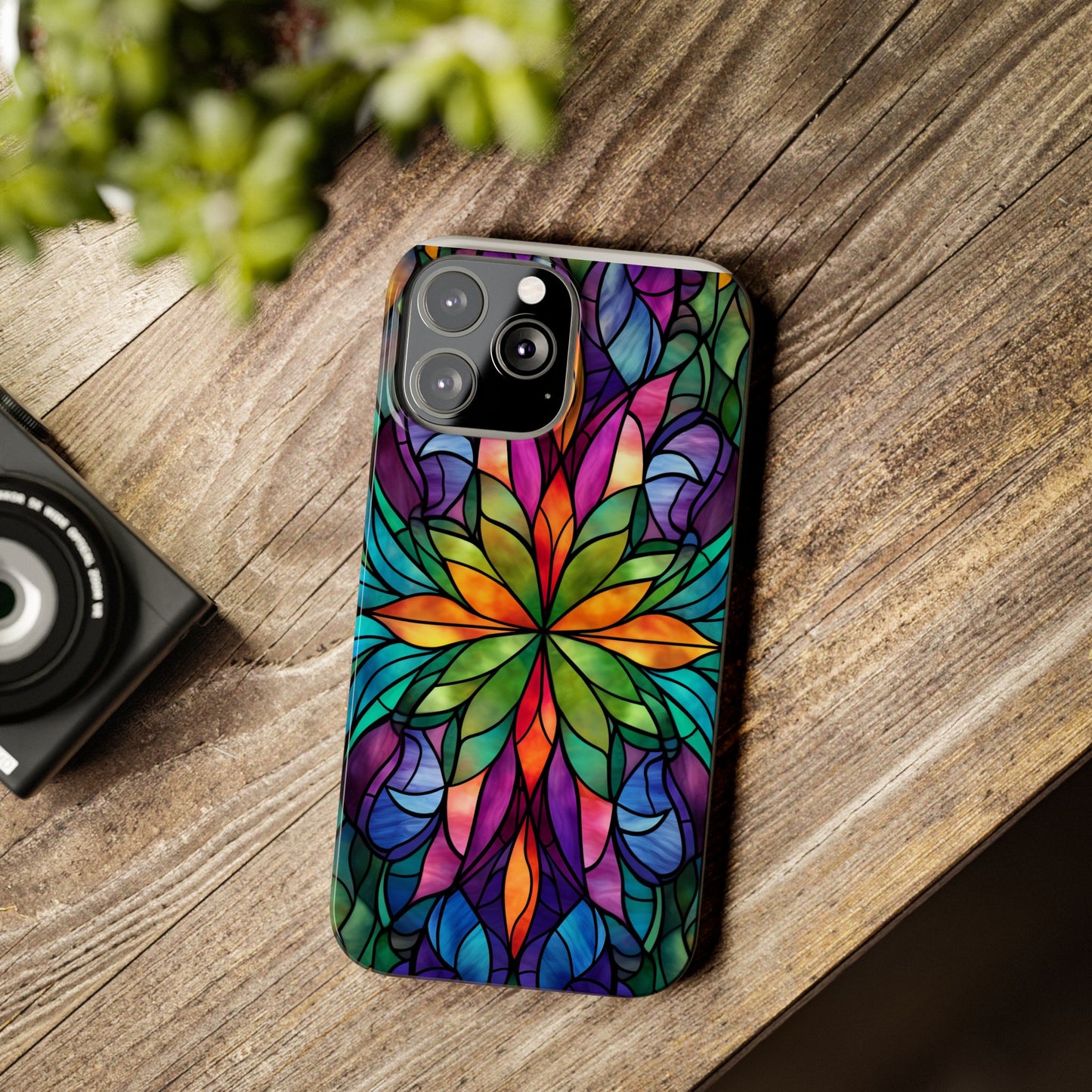 Vibrant Floral Slim Phone Cases, Colorful Cell Phone Cover, Stained Glass Design, Unique Gift for Her, Artistic Accessories, Phone Case