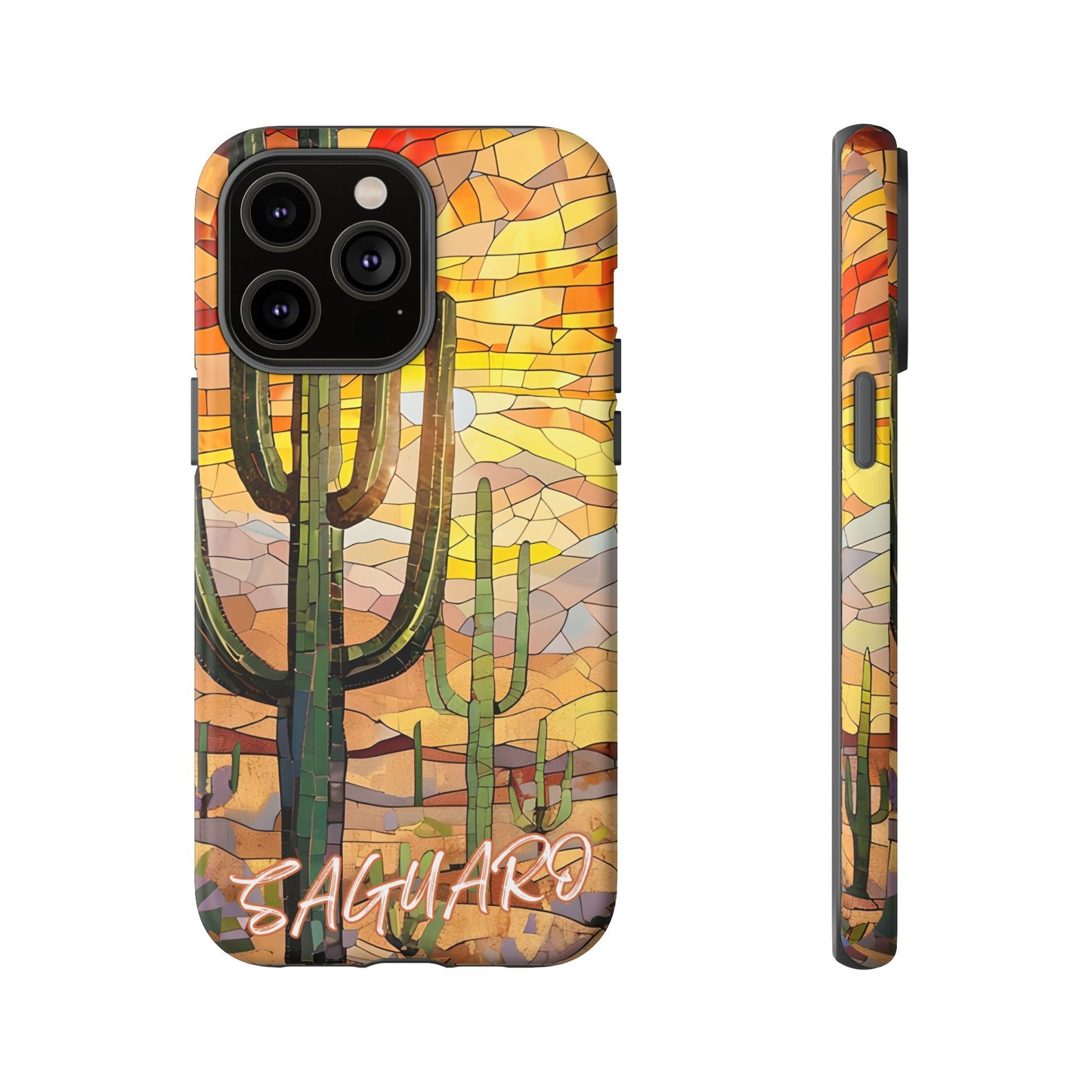 Saguaro Mosaic Tough Phone Case - Vibrant Desert Cactus Art, Southwest Nature Aesthetic, Compatible with iPhone, Galaxy, and Google Phones