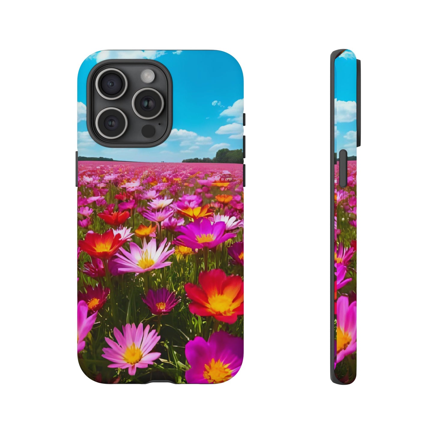 Flower Field Tough Phone Case - Wildflower Meadow Print, Colorful Nature Aesthetic, Compatible with iPhone, Galaxy, and Google Phones