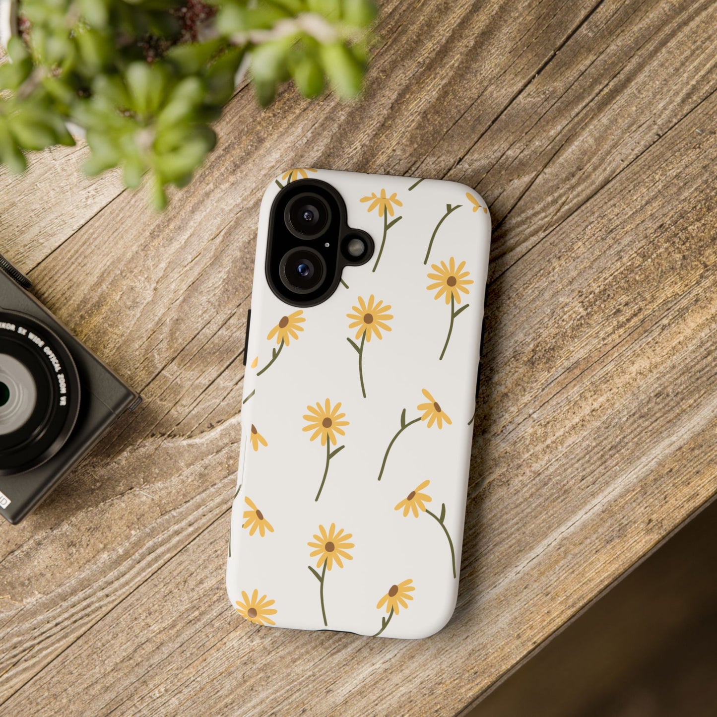 Sunflower Floral Tough Phone Case - Minimal Daisy-Inspired Print, Simple Botanical Aesthetic, Compatible with iPhone, Galaxy, and Google