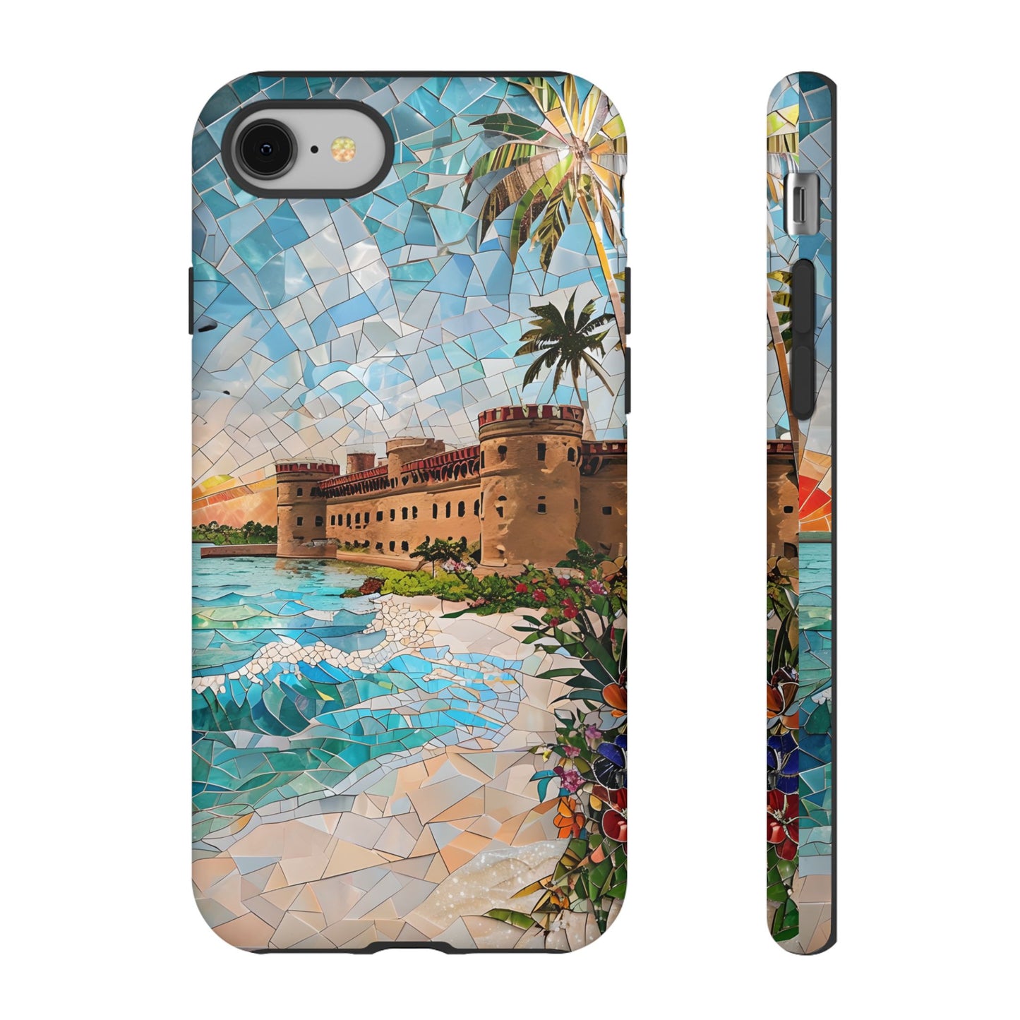 Dry Tortugas Mosaic Tough Phone Case - Tropical Island Art, Coastal Nature Aesthetic, Compatible with iPhone, Galaxy, and Google Phones