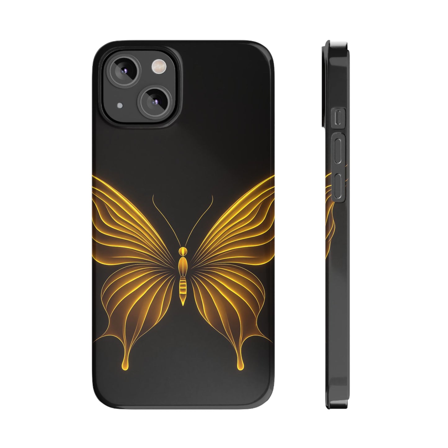 Golden Butterfly Phone Case, Elegant Insect Art, Black Aesthetic Slim Phone Case Compatible with iPhone, Galaxy, Google