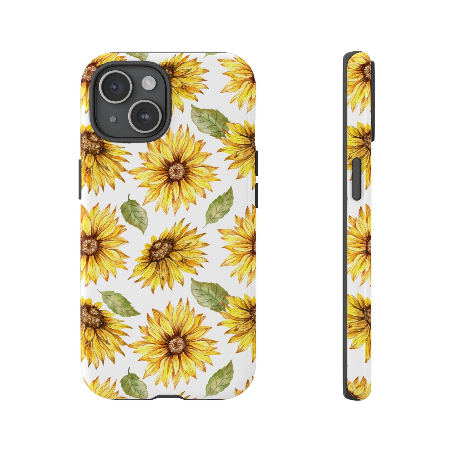 Sunflower Floral Tough Phone Case - Watercolor Botanical Print, Bright Nature Aesthetic, Compatible with iPhone, Galaxy, and Google Phones