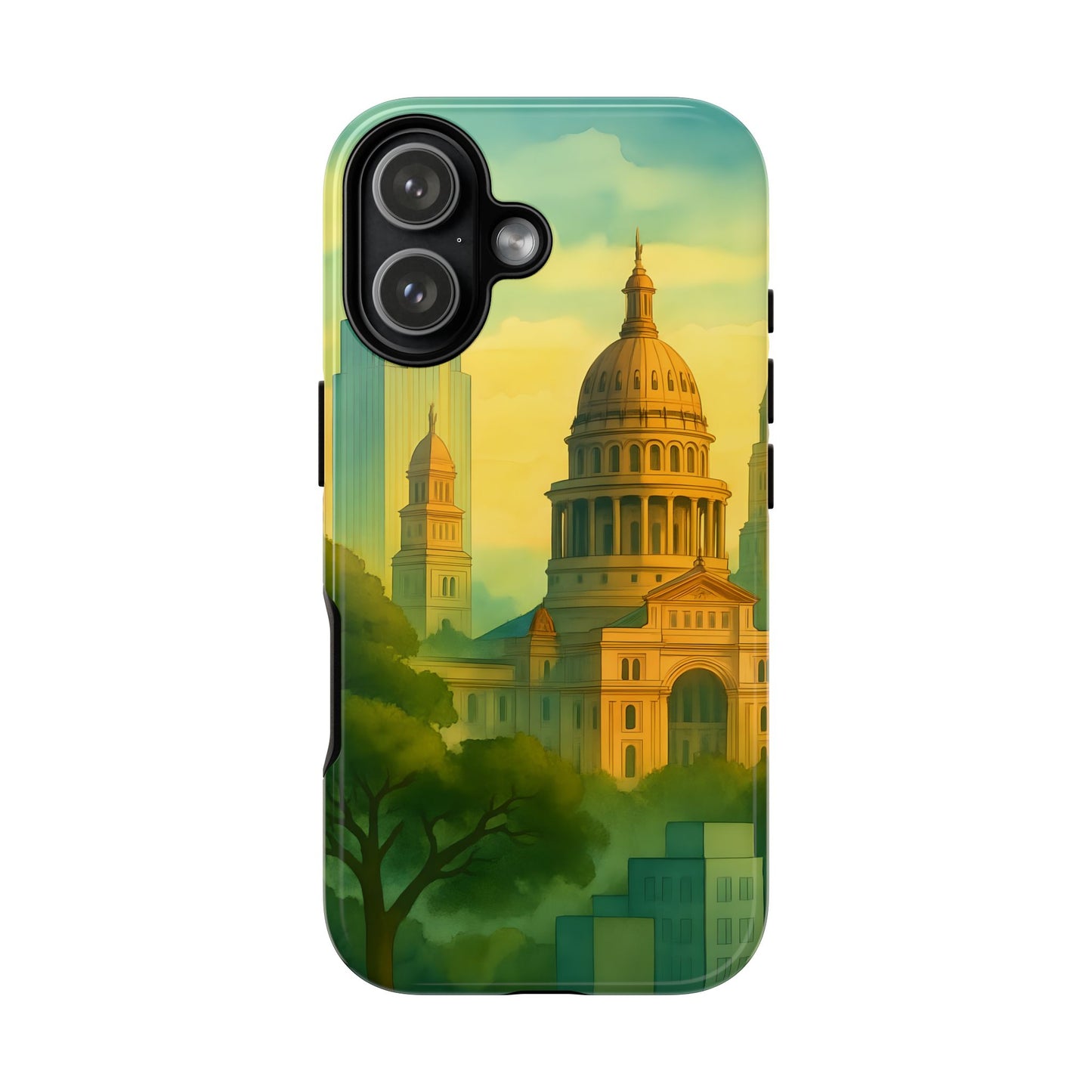 Cityscape Tough Phone Case, Austin Skyline Phone Cover, Watercolor Design Compatible with iPhone, Galaxy & Google