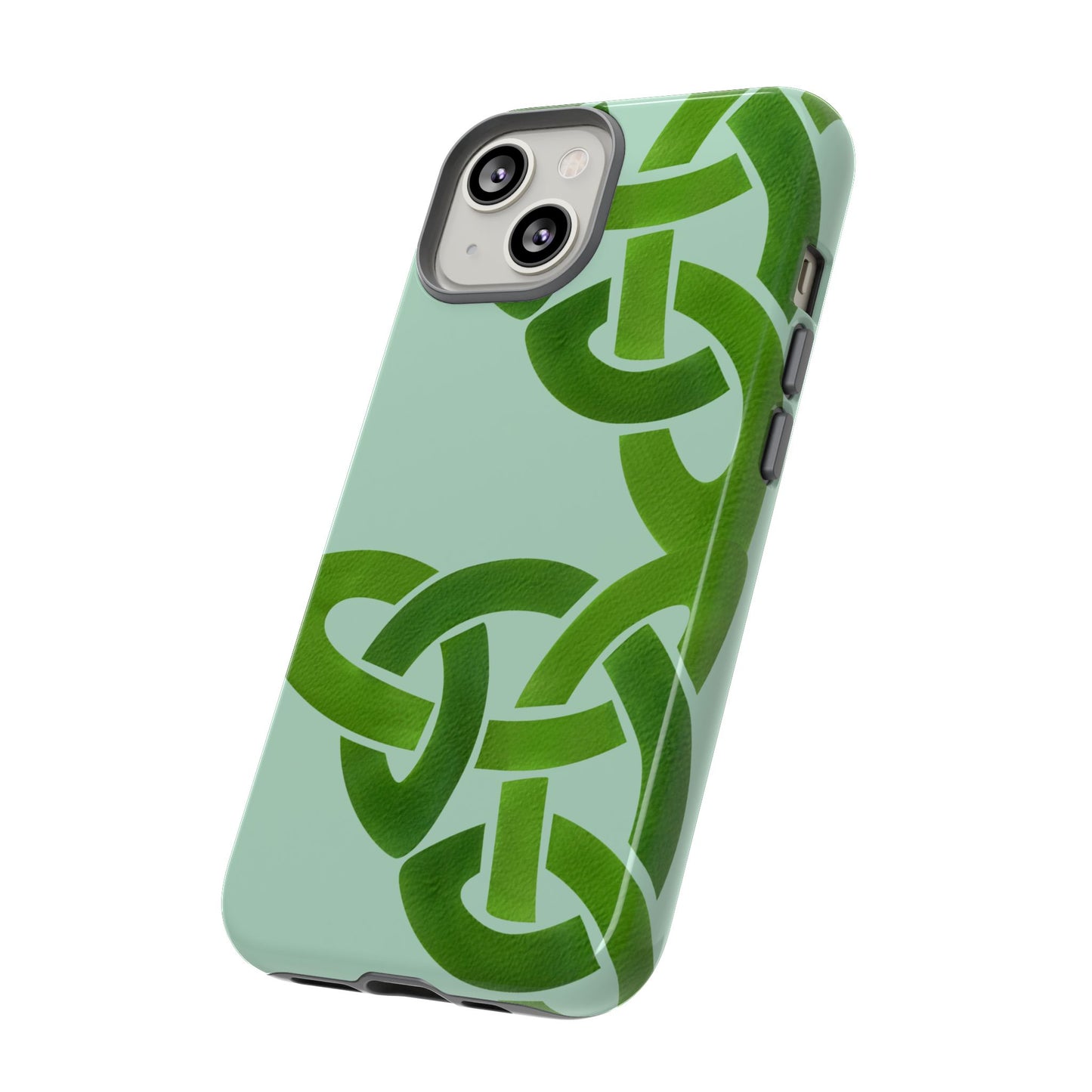 Tough Case Celtic Knot Light Green Pattern Phone Cover Compatible with iPhone 17, 16, 15, 14, 13, Galaxy, Google, Irish Heritage Design
