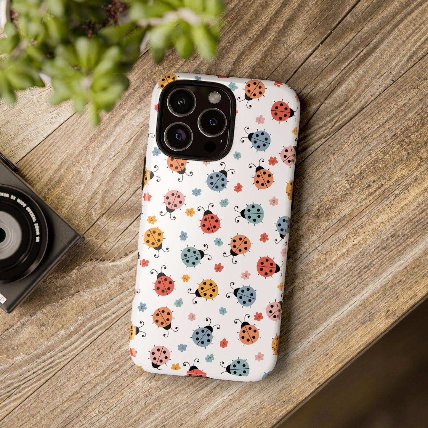 Ladybug Tough Phone Case - Cute Insect Aesthetic, Nature-Inspired Pattern Art, Compatible with iPhone, Galaxy, and Google Phones