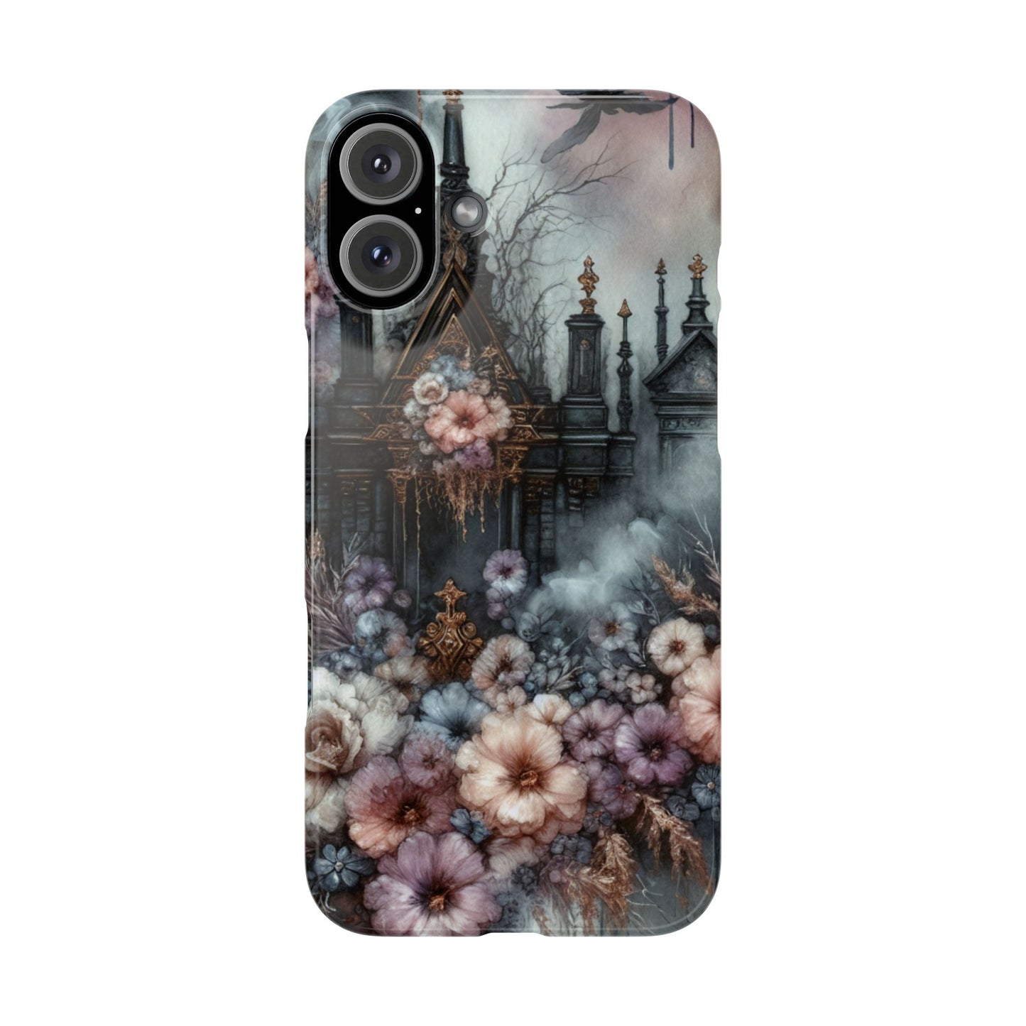 Gothic Floral Slim Phone Case, Dark Fantasy Phone Cover, Unique Flower Design, Phone Accessory for Halloween, Gift for Her