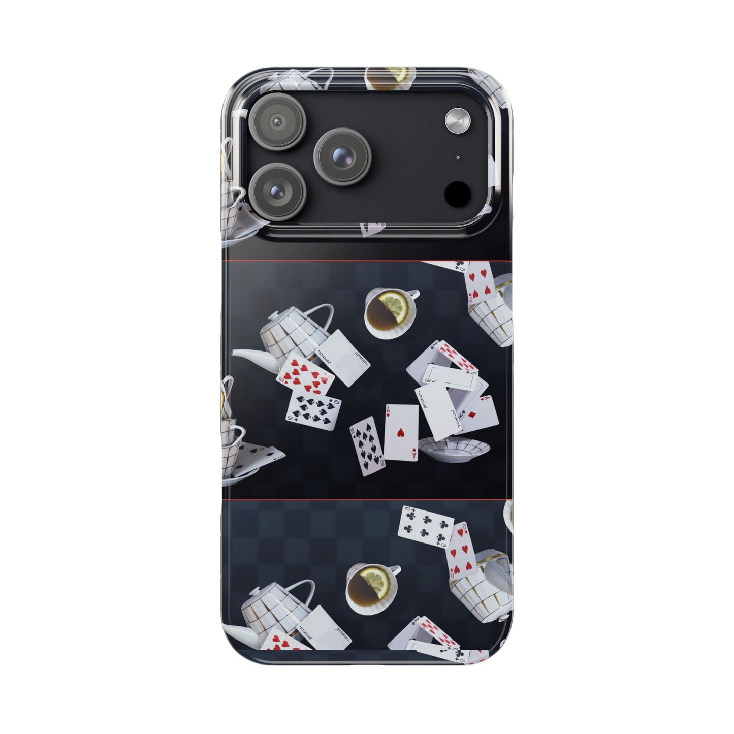Alice in Wonderland Cards Slim Phone Case, Mad Hatter Tea Party iPhone 16 17 Cover, Fantasy Playing Cards Galaxy Google Protection