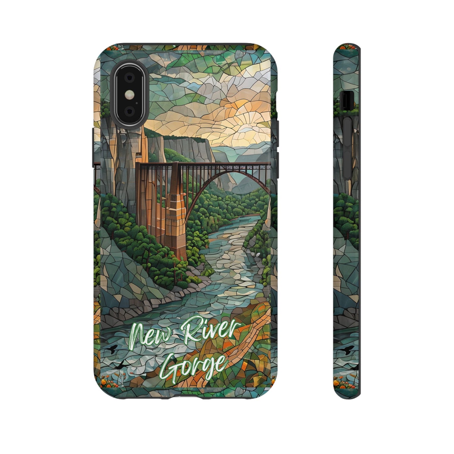 New River Gorge Mosaic Tough Phone Case, Mountain River Landscape Scenic Forest Aesthetic, Compatible with iPhone, Galaxy, and Google Phones