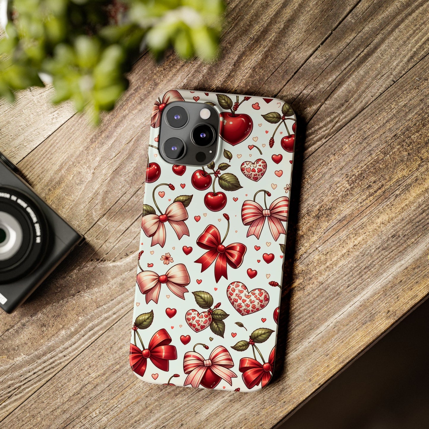 Cute Floral Phone Cases, Cherry Heart Phone Accessories, Valentine Gift, Girly Slim Phone Case, Trendy Mobile Cover