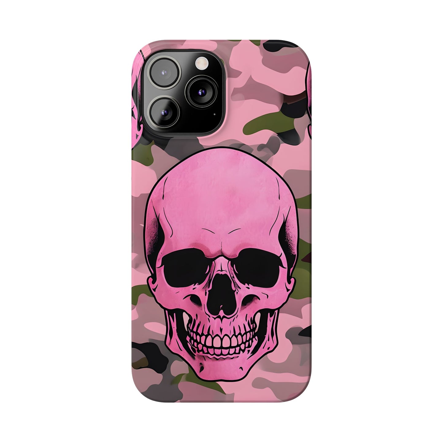 Pink Camo Skull Phone Case, Slim Case for iPhone, Edgy Phone Accessory, Unique Gift for Her, Trendy Tech Lover