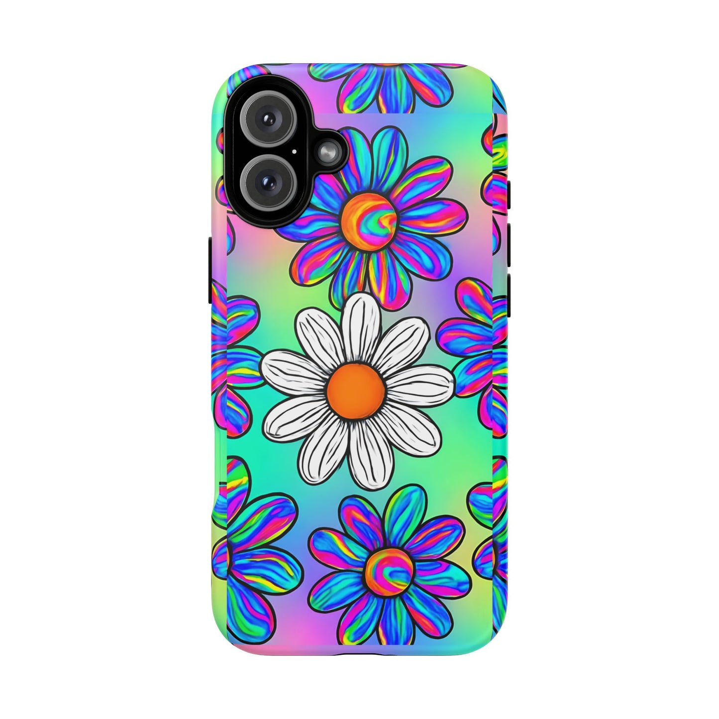 Trippy Daisy Tough Phone Case - Psychedelic Floral Design, Colorful Retro Aesthetic, Compatible with iPhone, Galaxy, and Google Phones
