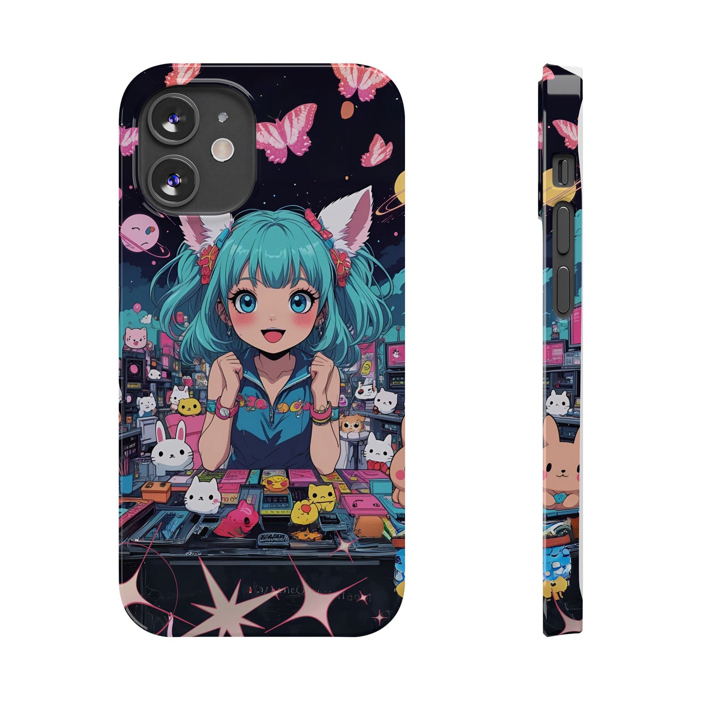 Y2K Anime Girl Slim Phone Case, Kawaii Vaporwave Style, Cute Maximalist Aesthetic, Anime Design, Slim Protection, Aesthetic Accessory