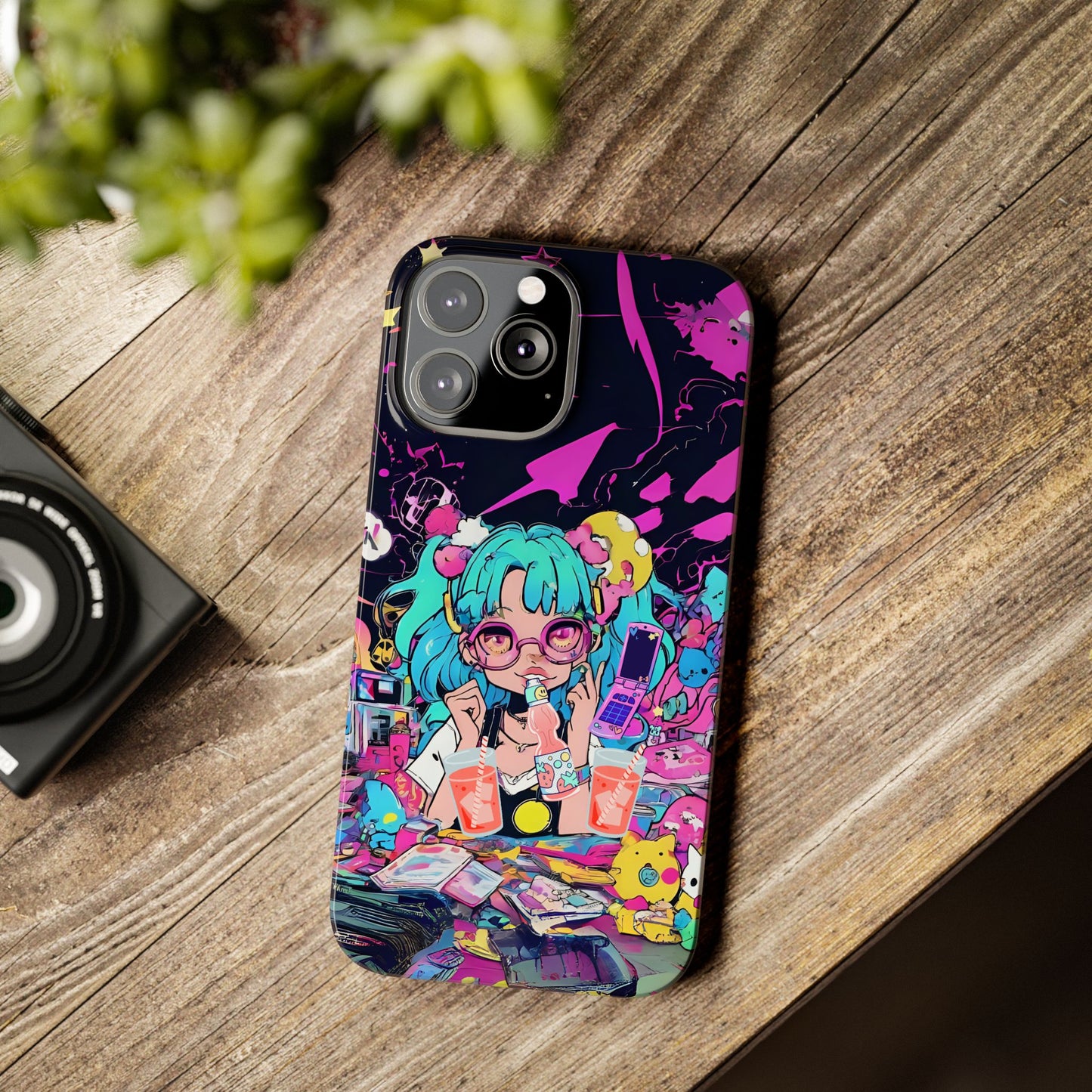 2K Anime Girl Slim Phone Case - Kawaii Vaporwave Style, Cute Maximalist Aesthetic, Cute Phone Covers, Unique Gifts for Teens