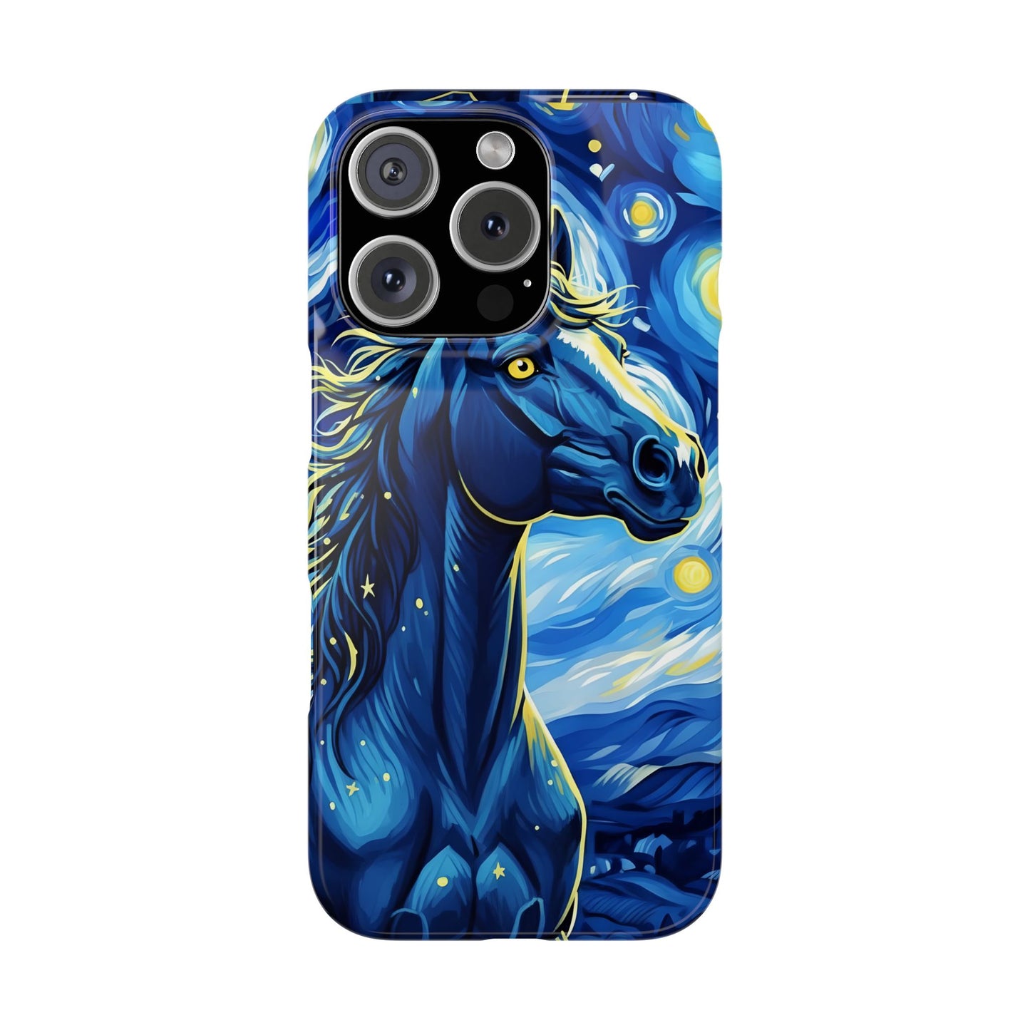 Year of the Horse Slim Phone Case Chinese Zodiac Blue Horse Art Design Compatible with iPhone 17 16 15 14 13 12 11