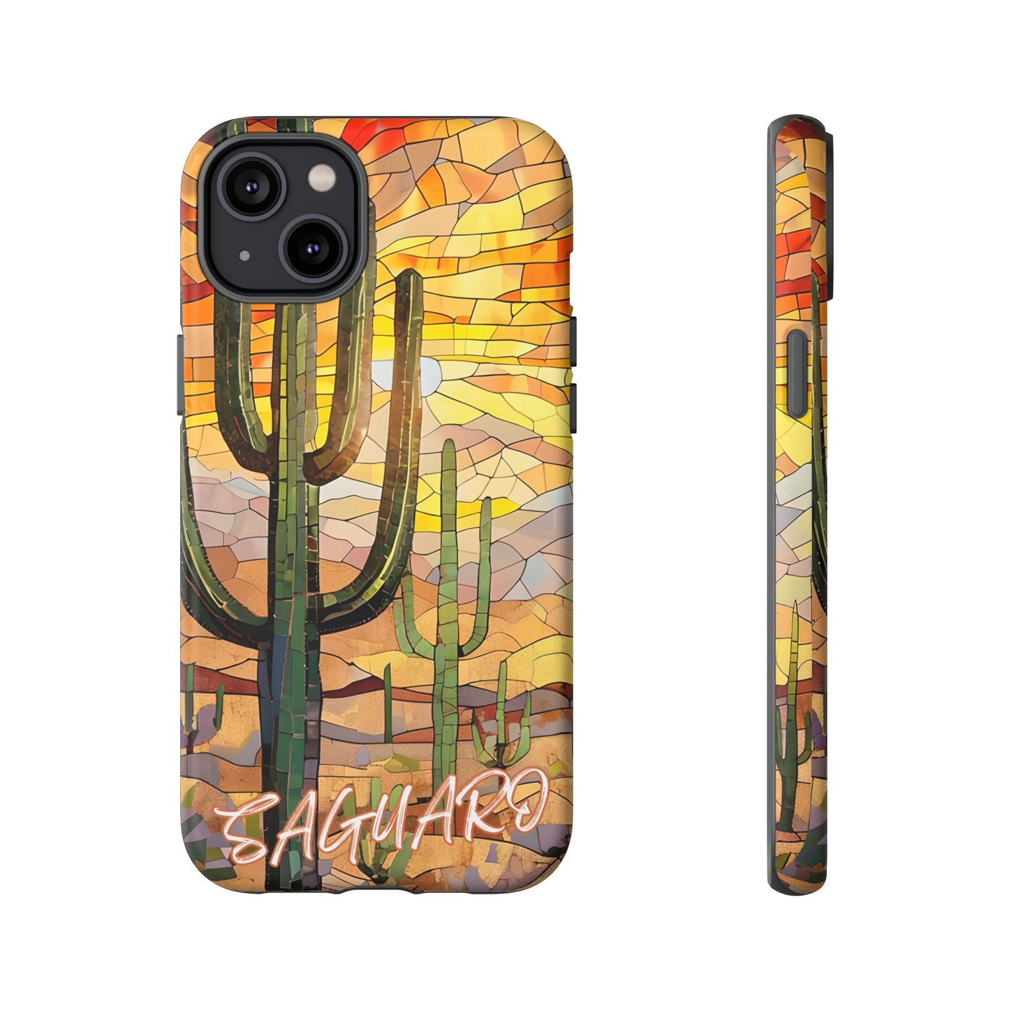 Saguaro Mosaic Tough Phone Case - Vibrant Desert Cactus Art, Southwest Nature Aesthetic, Compatible with iPhone, Galaxy, and Google Phones