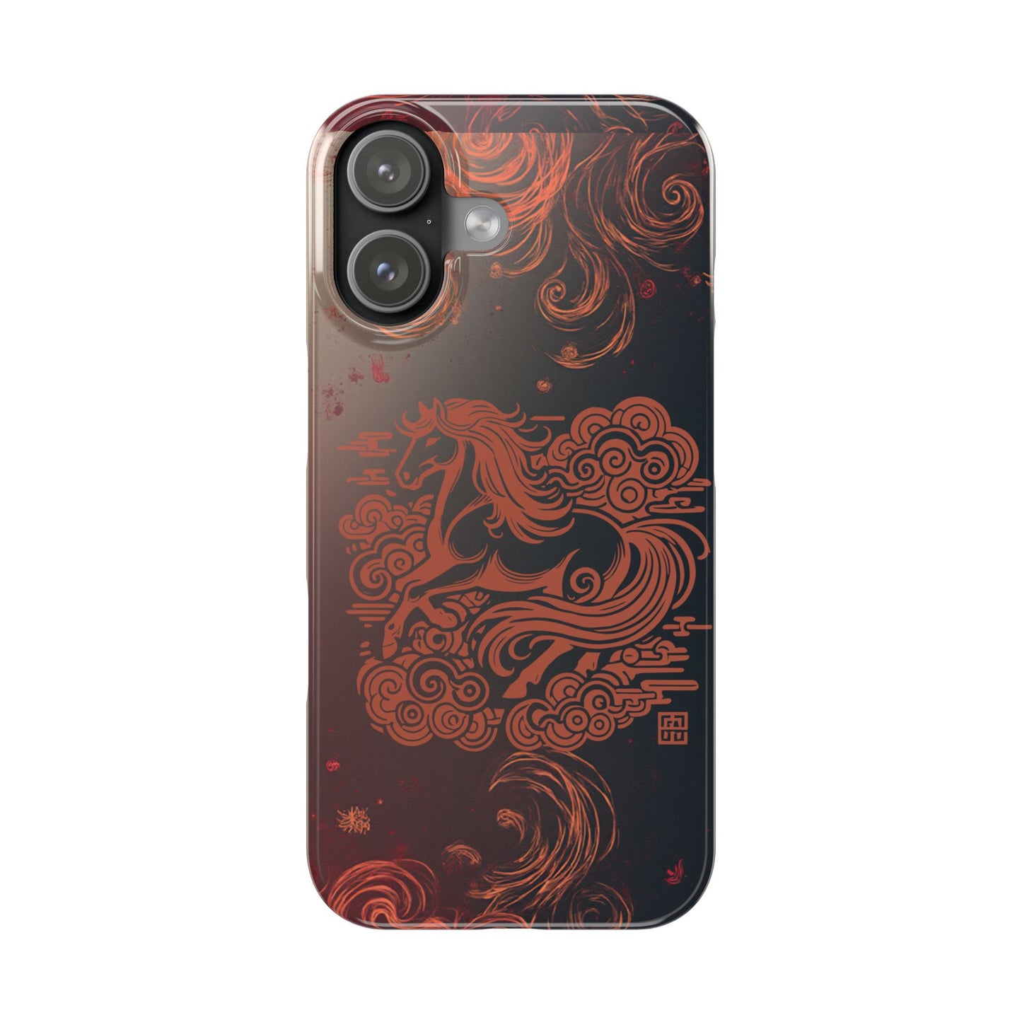 Year of the Horse Floral Art Slim Phone Case, Chinese Zodiac 2026 Design, compatible with iPhone 17 16 15 14 13 Galaxy Google