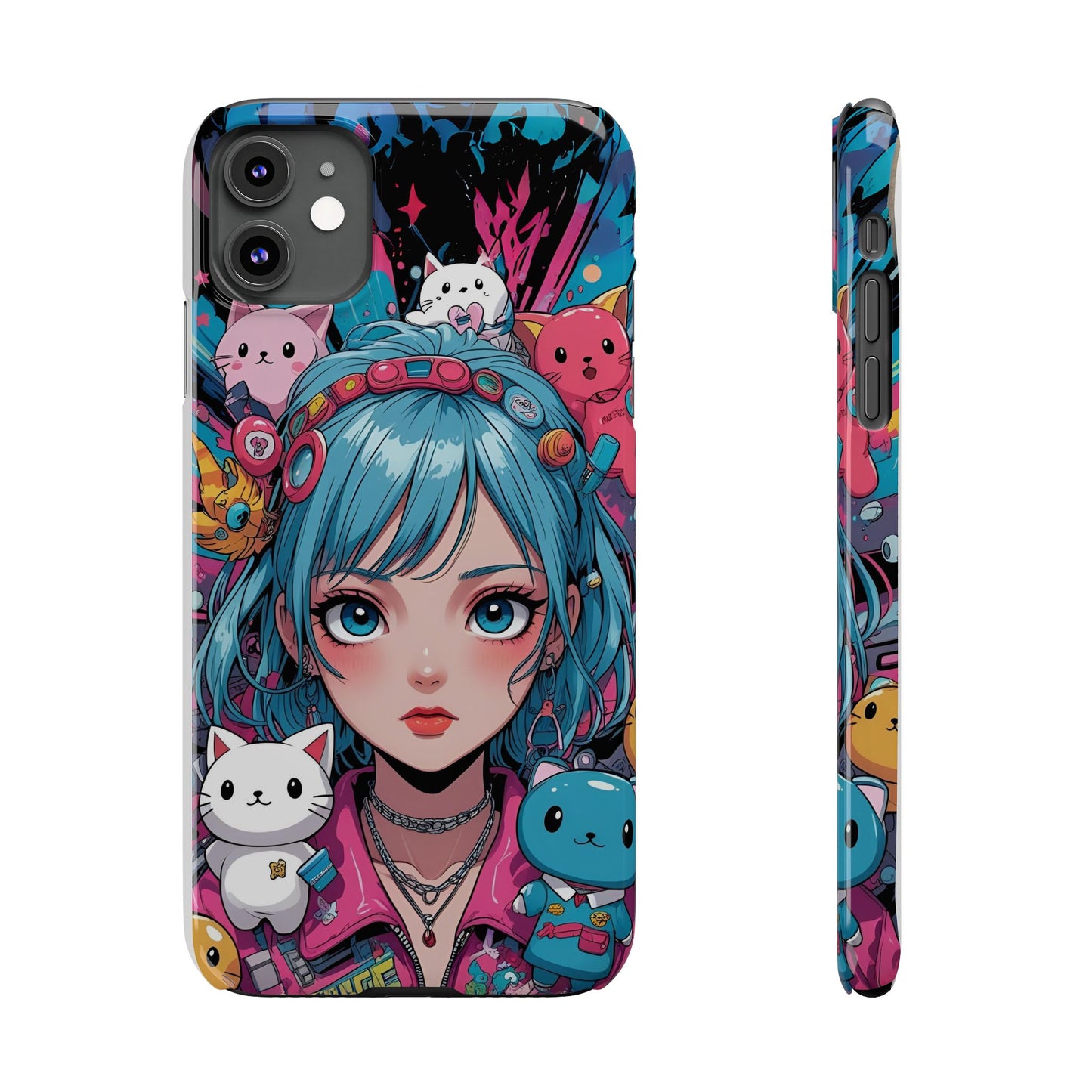 Y2K Anime Girl Slim Phone Case - Cute Maximalist Aesthetic, Kawaii Vaporwave Style, Pop Culture Lovers and Special Occasions