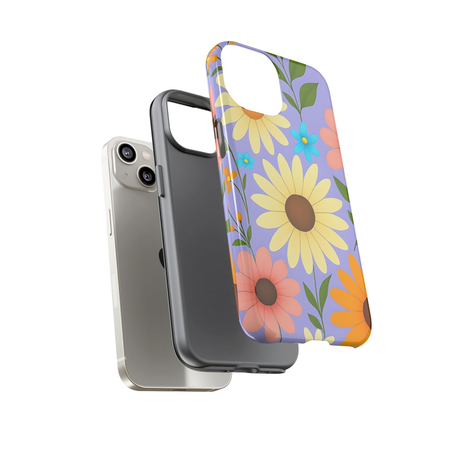 Minimal Daisy Flower Tough Phone Case - Retro Coquette Floral Print, Cute Soft Aesthetic, Compatible with iPhone, Galaxy, and Google Phones
