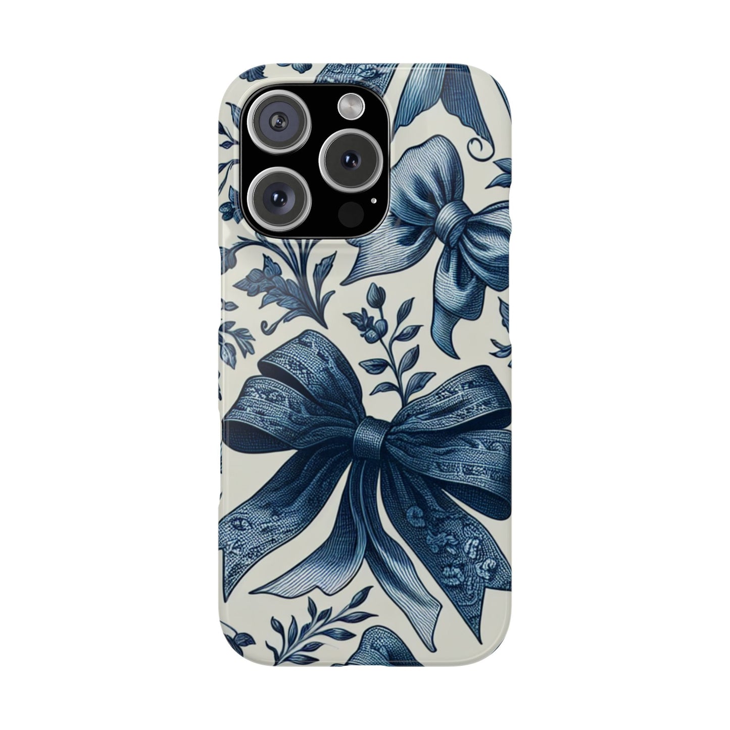 Elegant Floral Bow Slim Phone Case, Blue Flower Phone Cover, Gift for Her, Stylish Tech Accessory, Wedding Gift, Floral Design