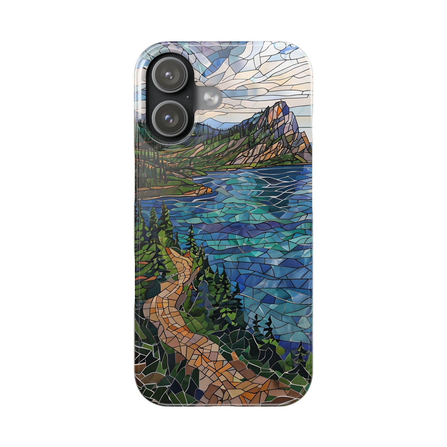 Isle Royale Mosaic Slim Phone Case, Remote Island Wilderness Art, Great Lakes Nature Aesthetic, Eco-Friendly Phone Accessory