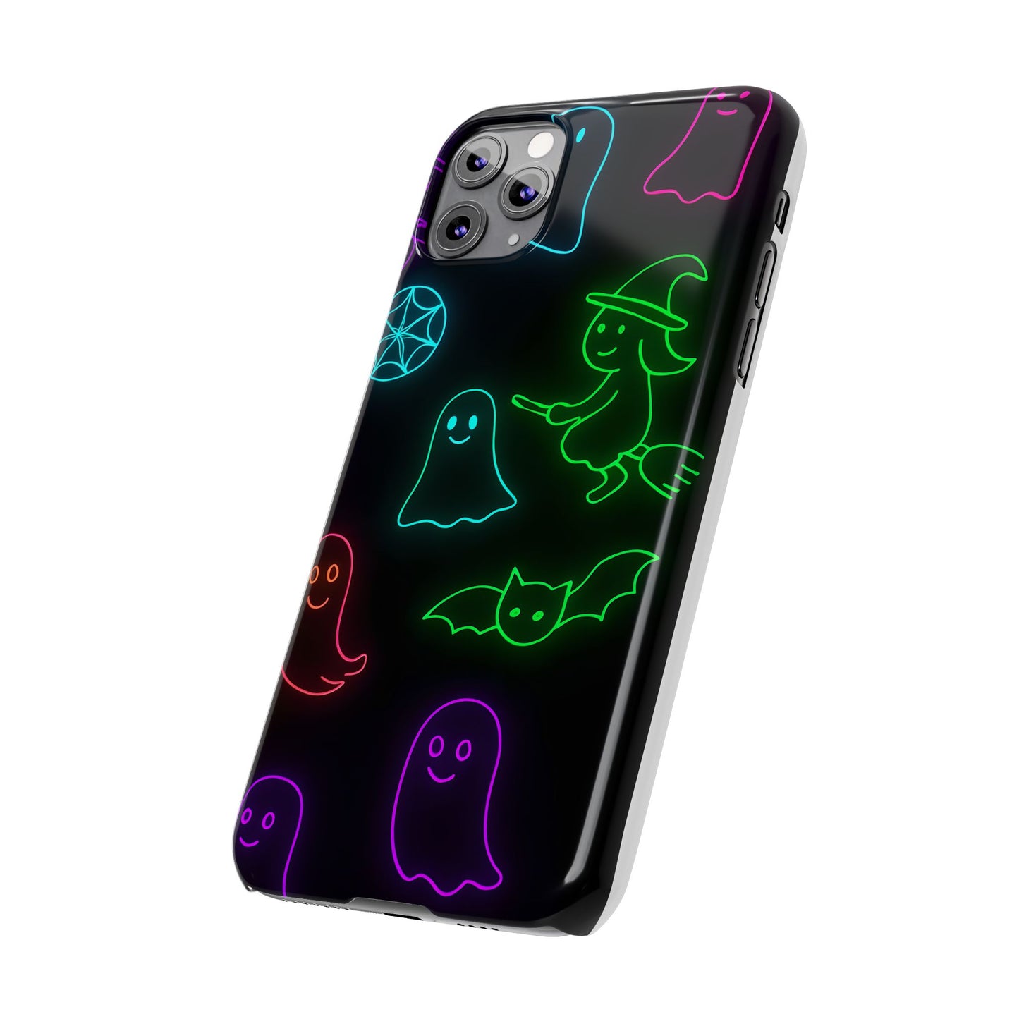 Neon Halloween Phone Case, Cute Ghost Witch Aesthetic Slim Phone Case, Compatible with iPhone, Galaxy, Google