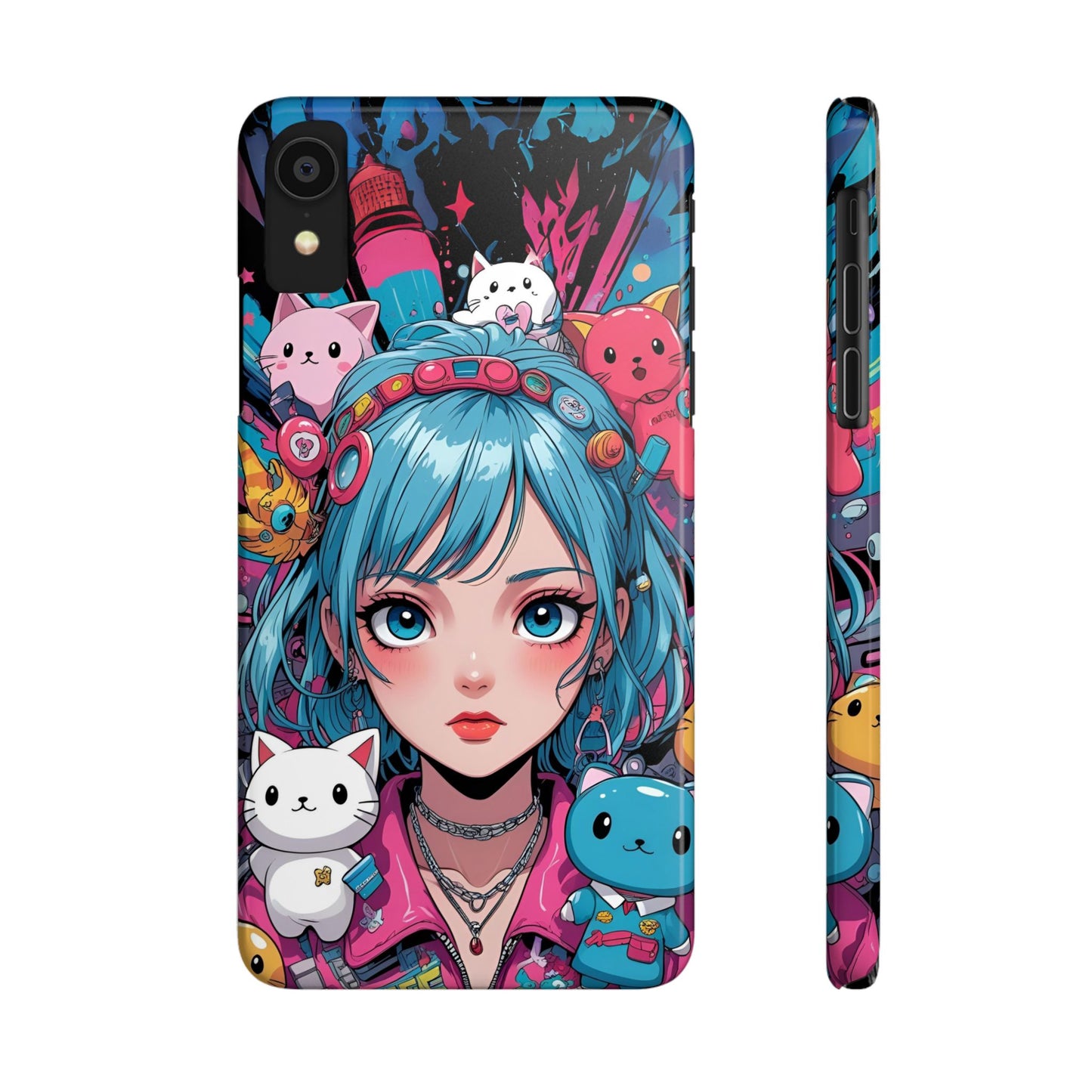 Y2K Anime Girl Slim Phone Case - Cute Maximalist Aesthetic, Kawaii Vaporwave Style, Pop Culture Lovers and Special Occasions