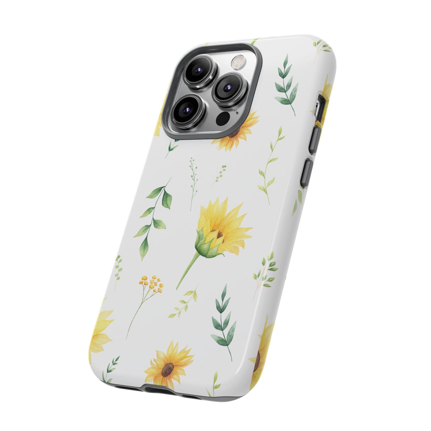 Sunflower Floral Tough Phone Case - Watercolor Botanical Print, Bright Nature Aesthetic, Compatible with iPhone, Galaxy, and Google Phones