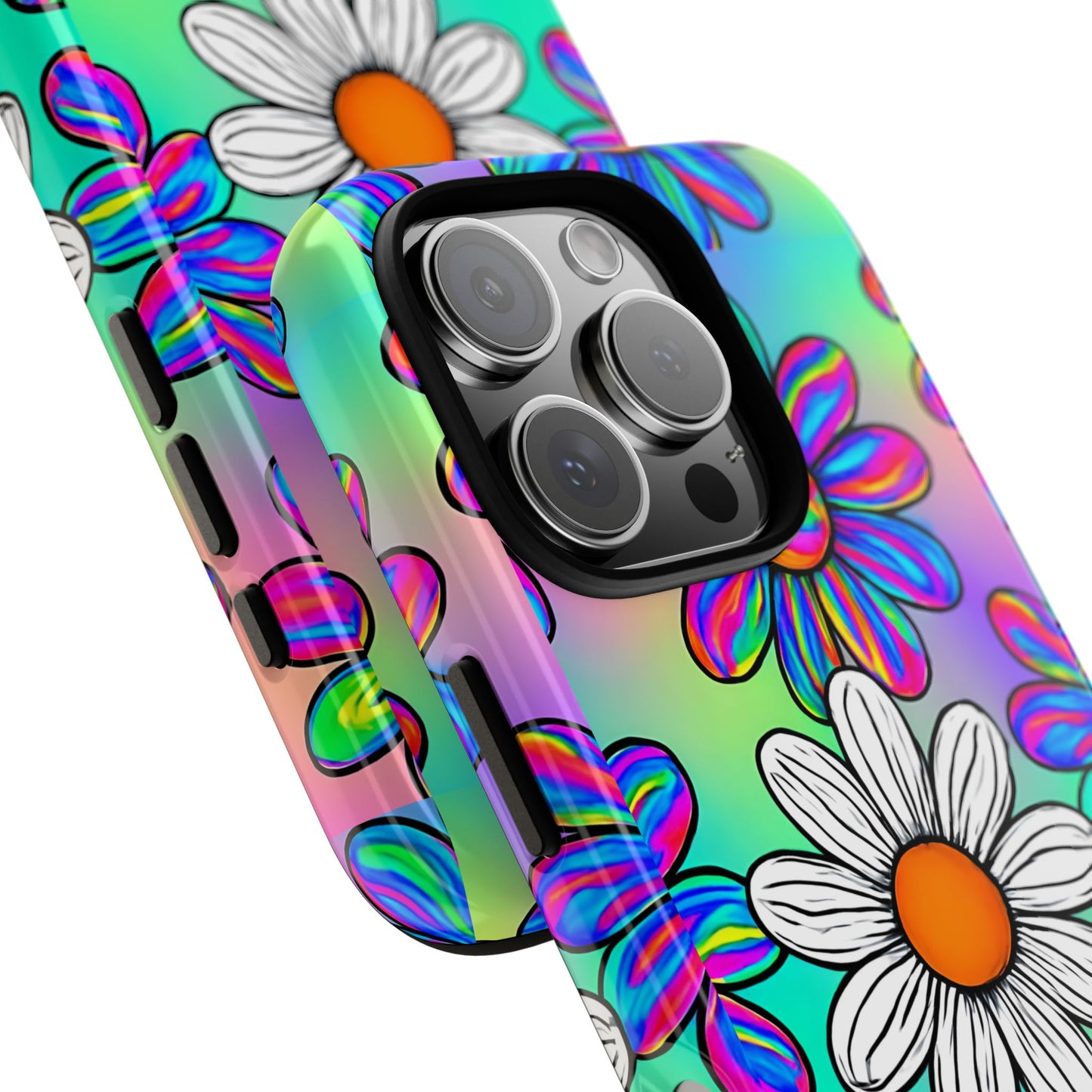 Trippy Daisy Tough Phone Case - Psychedelic Floral Design, Colorful Retro Aesthetic, Compatible with iPhone, Galaxy, and Google Phones
