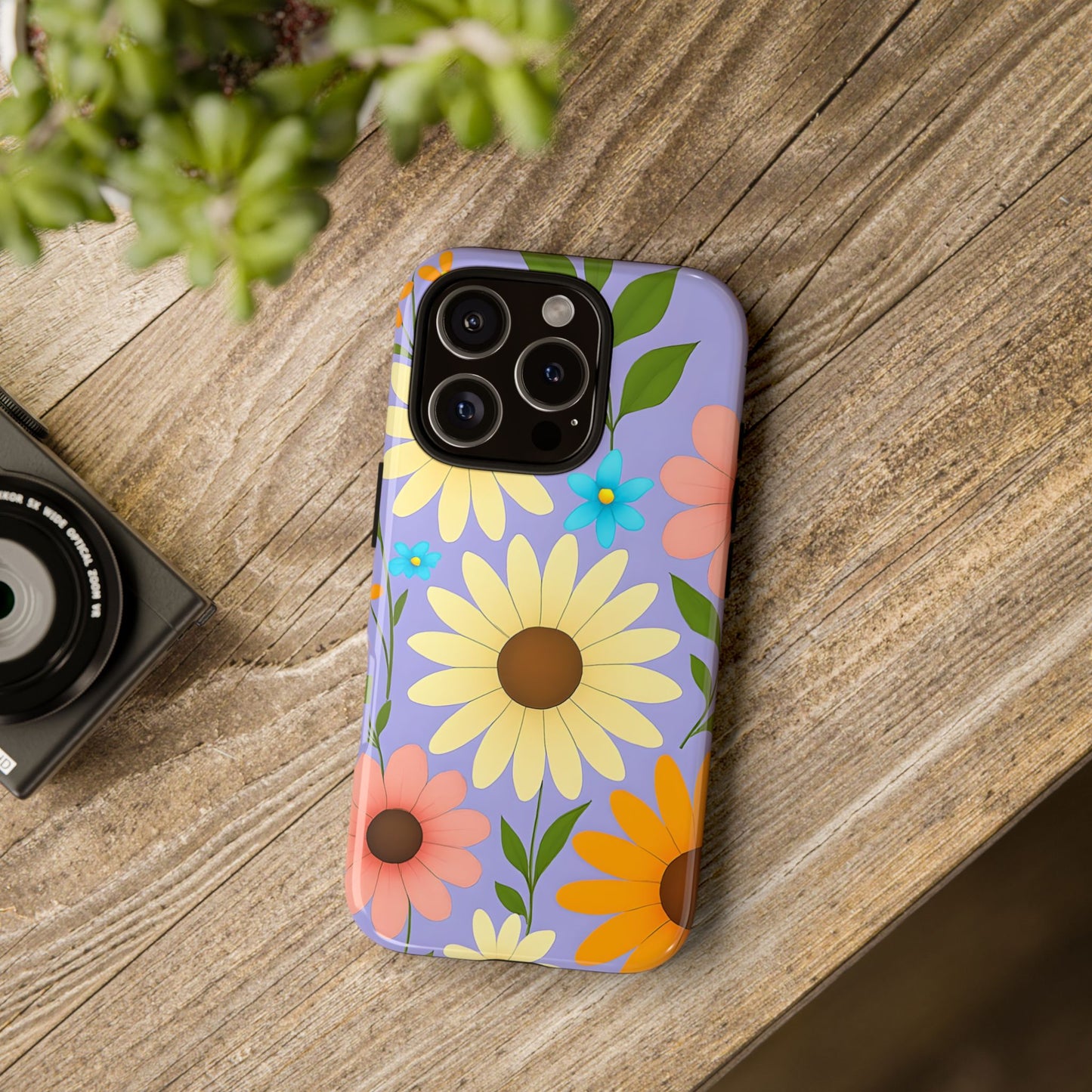 Minimal Daisy Flower Tough Phone Case - Retro Coquette Floral Print, Cute Soft Aesthetic, Compatible with iPhone, Galaxy, and Google Phones