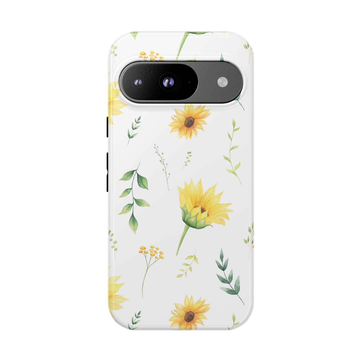 Sunflower Floral Tough Phone Case - Watercolor Botanical Print, Bright Nature Aesthetic, Compatible with iPhone, Galaxy, and Google Phones