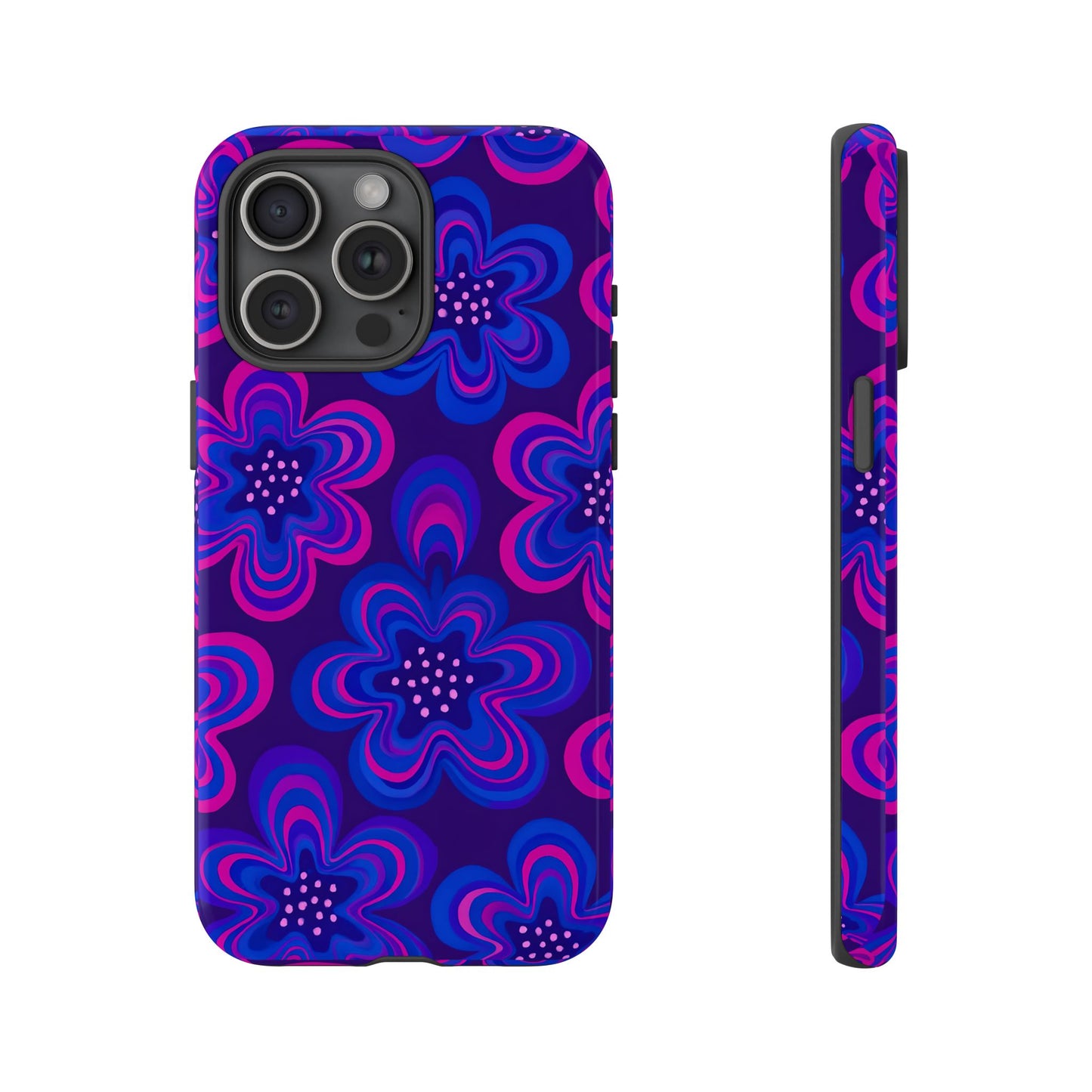 Retro Swirl Flower Tough Phone Case - Groovy Psychedelic Floral Pattern, Funky Vintage Aesthetic, Compatible with iPhone, Galaxy, and Google