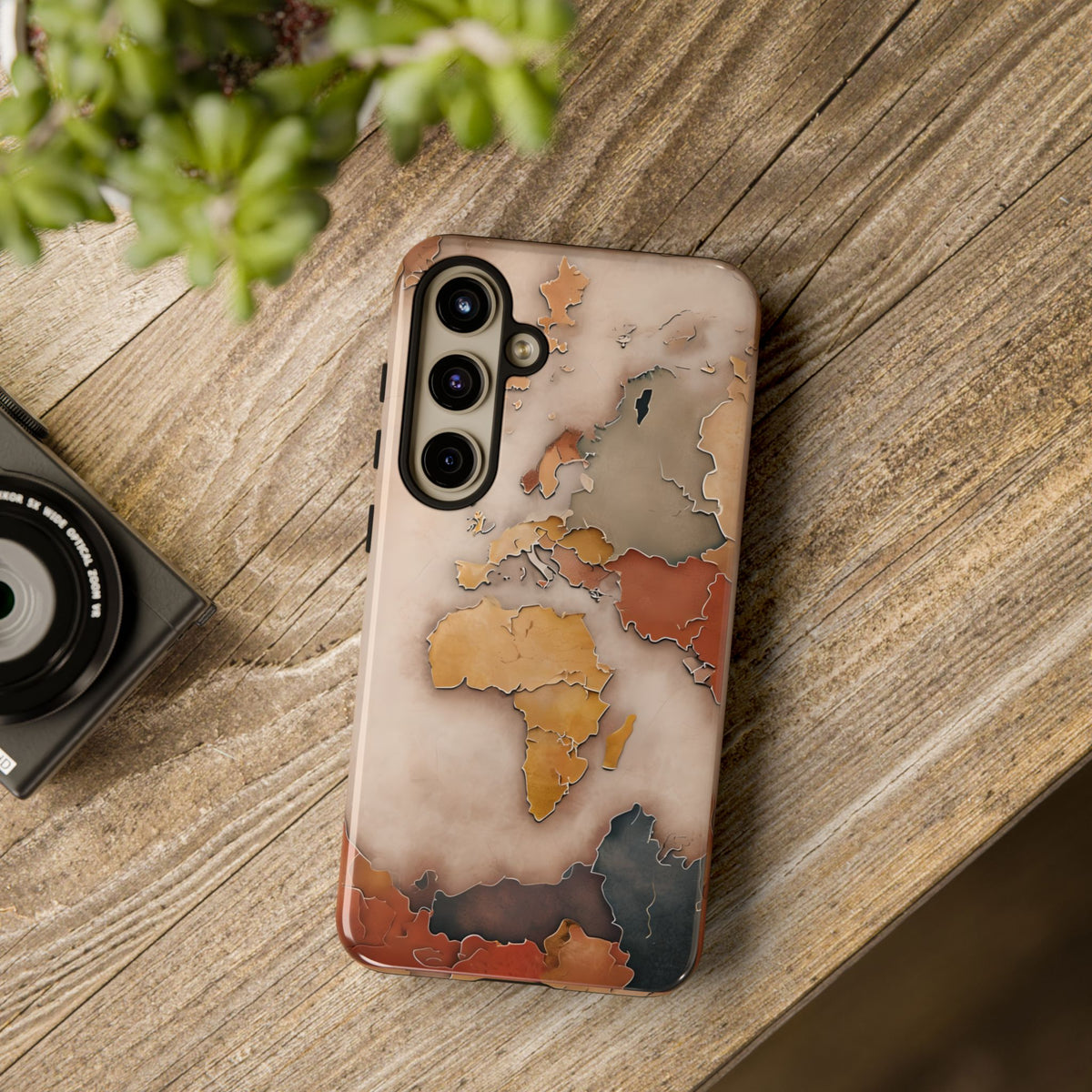 Vintage World Map Tough Phone Case, Old World Travel, Antique Earth Globe Phone Cover, Compatible with iPhone, Galaxy, Google