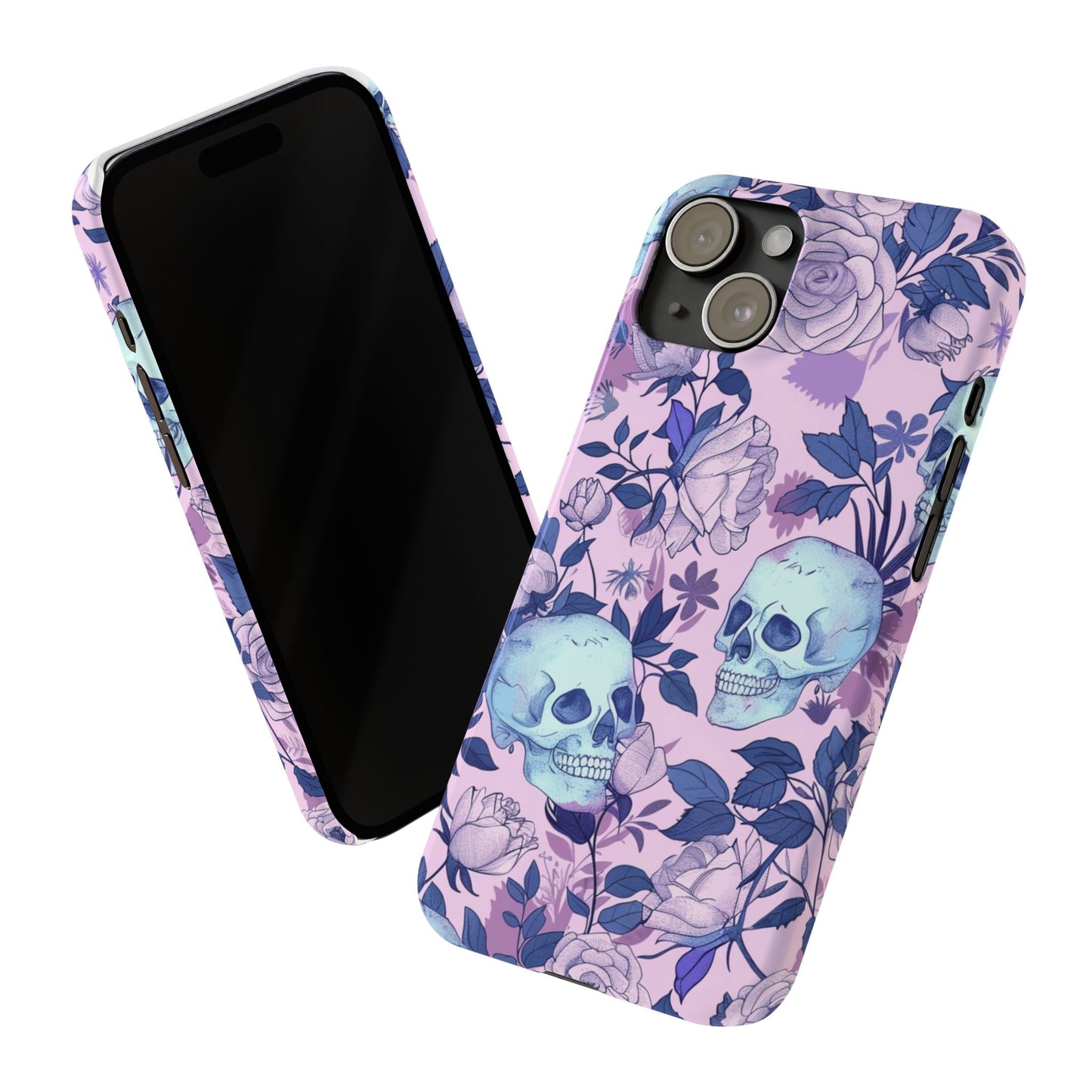 Floral Skull Slim Phone Case - Aesthetic, Trendy, Gift for Goth Lovers, Unique Phone Accessories, Floral Print, Halloween Decor
